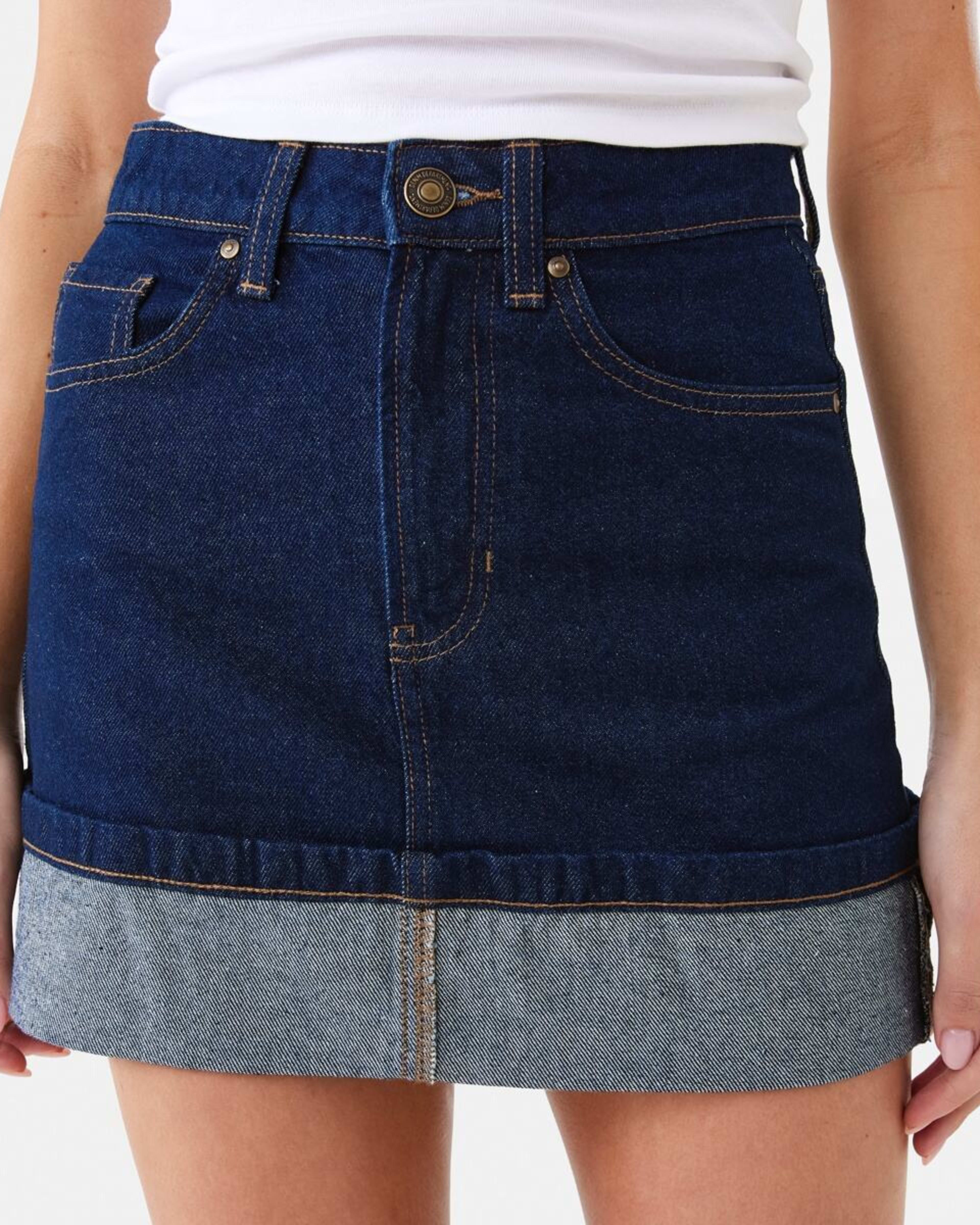 1 Denim Turnback Mini Skirt Indigo