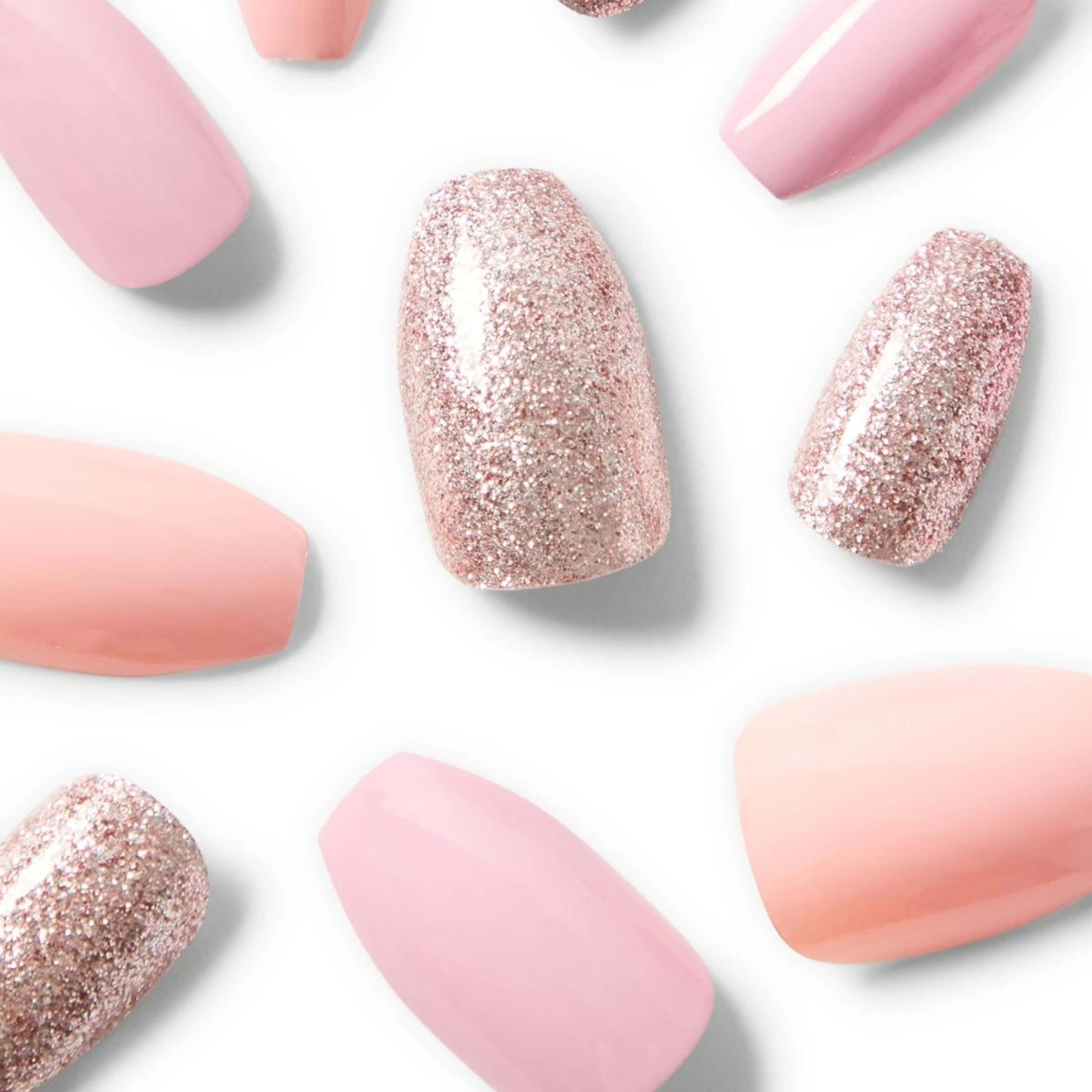 3 OXX Cosmetics 24 Pack Artificial Nails with Adhesive - Coffin Shape, Sunrise Glitter, 3 of 5