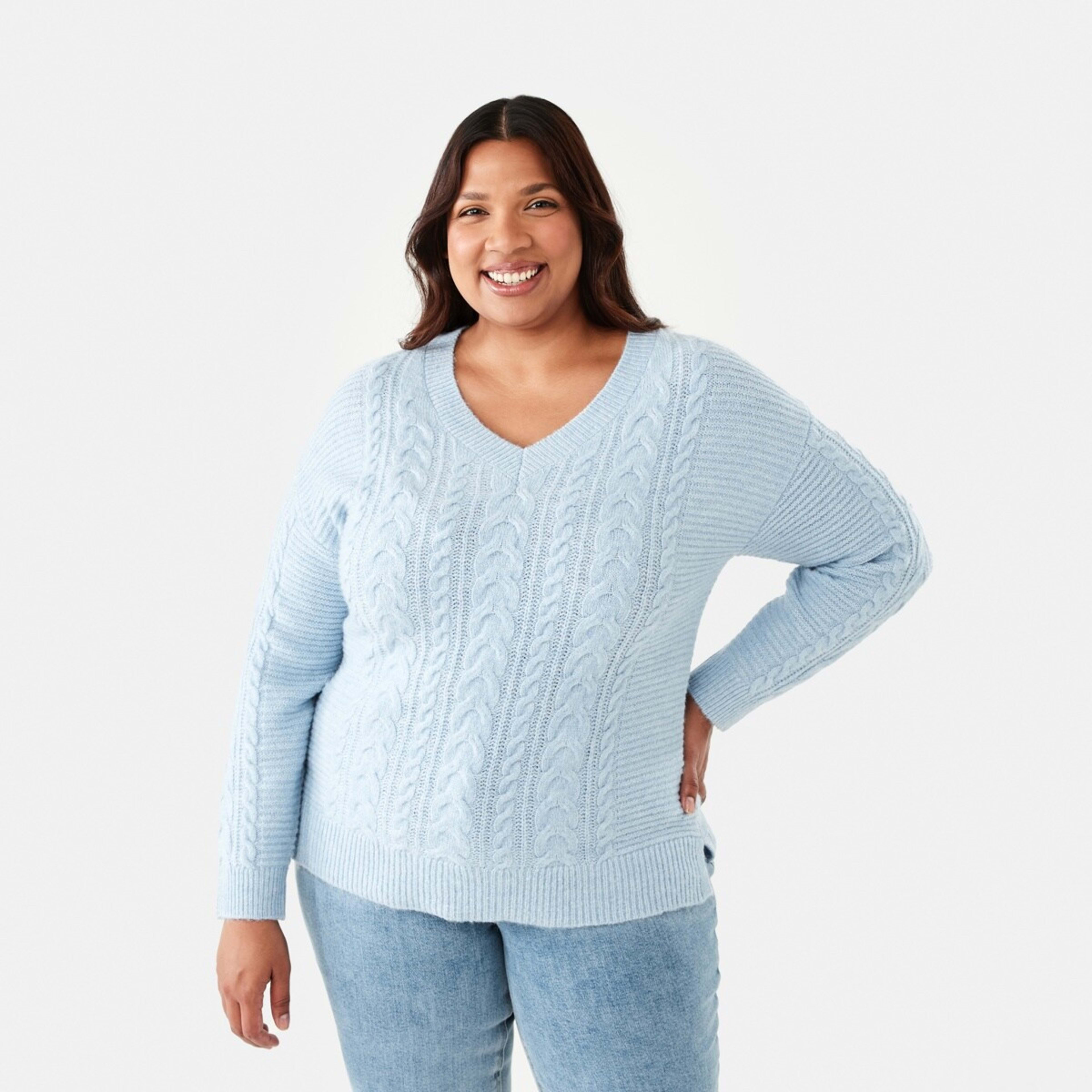 1 Curve Cable V-Neck Jumper Skyway Marl, 1 of 6