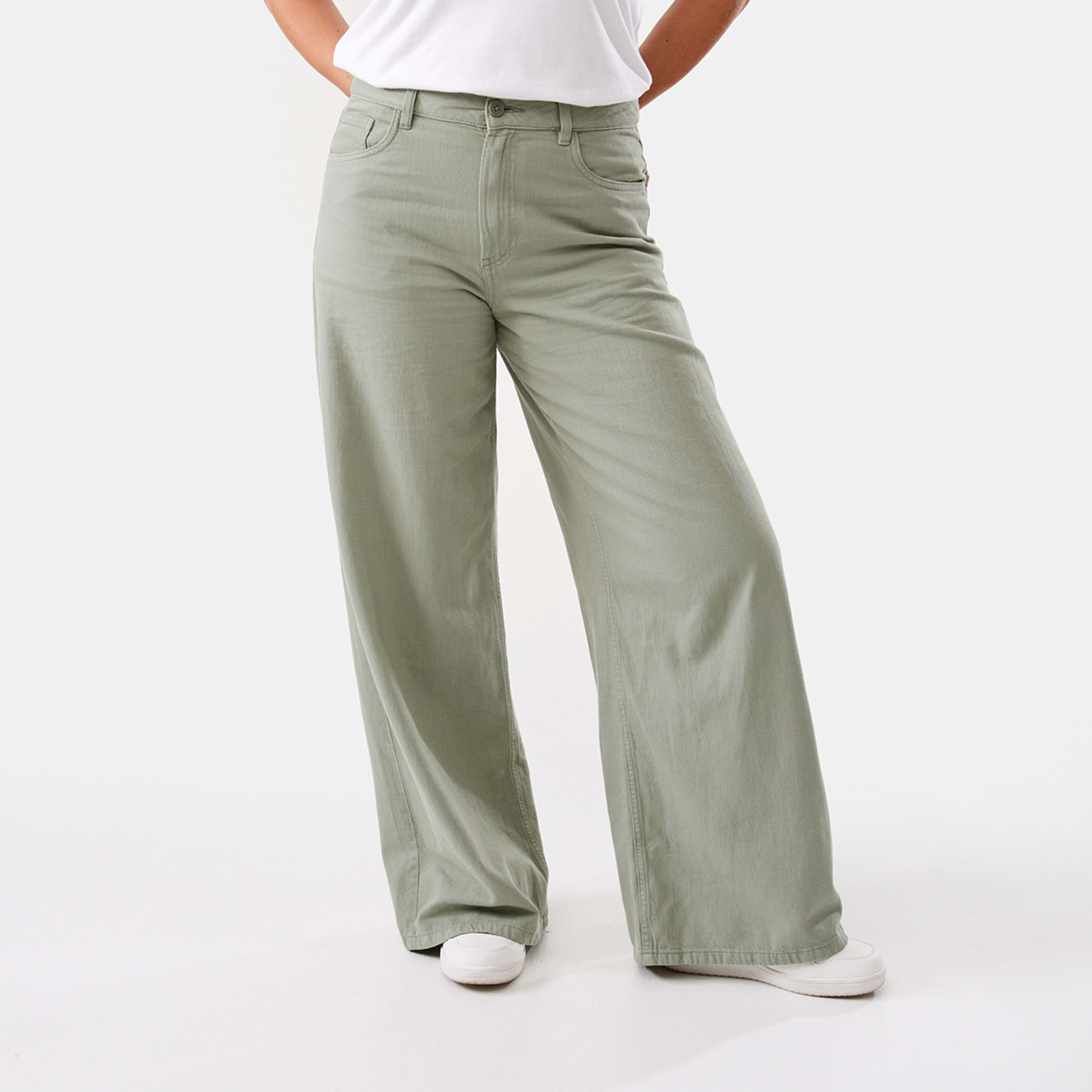 1 Lightweight Wide Leg Jeans Soft Khaki, 1 of 5