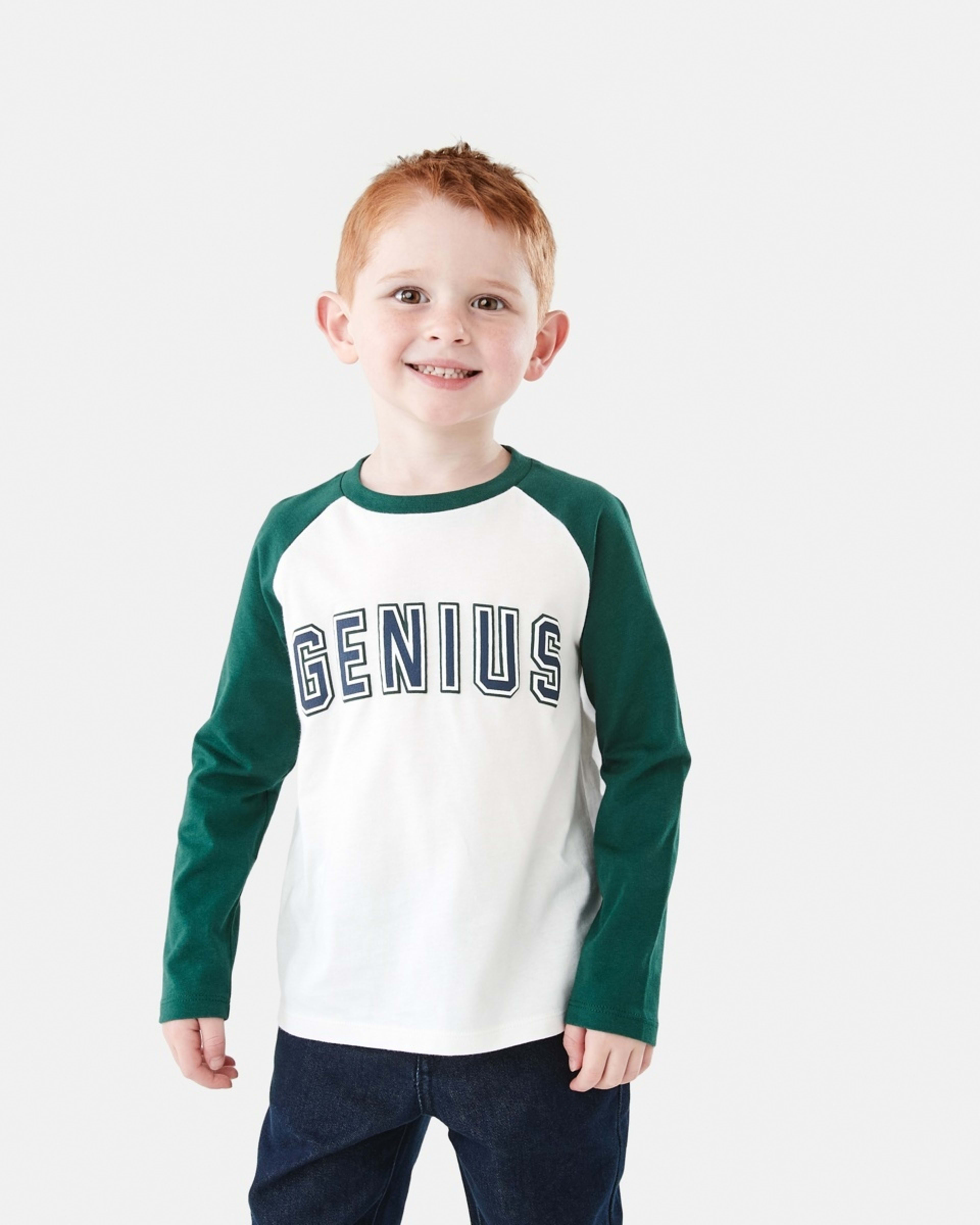 1 Printed Raglan Long Sleeve T-shirt Wht Genius