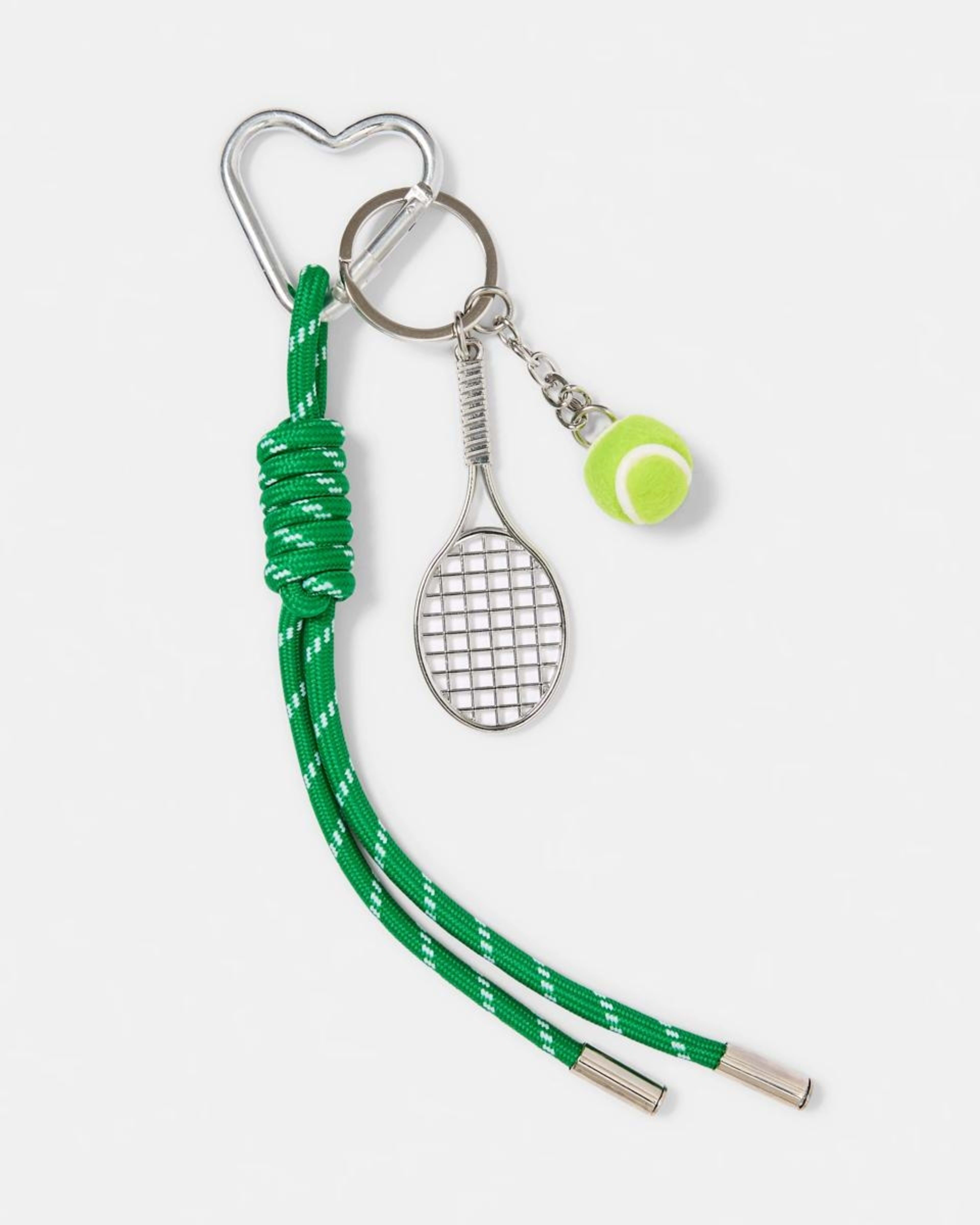 1 Tennis Theme Bag Charm Keyring - Silver Tone and Green SILVER