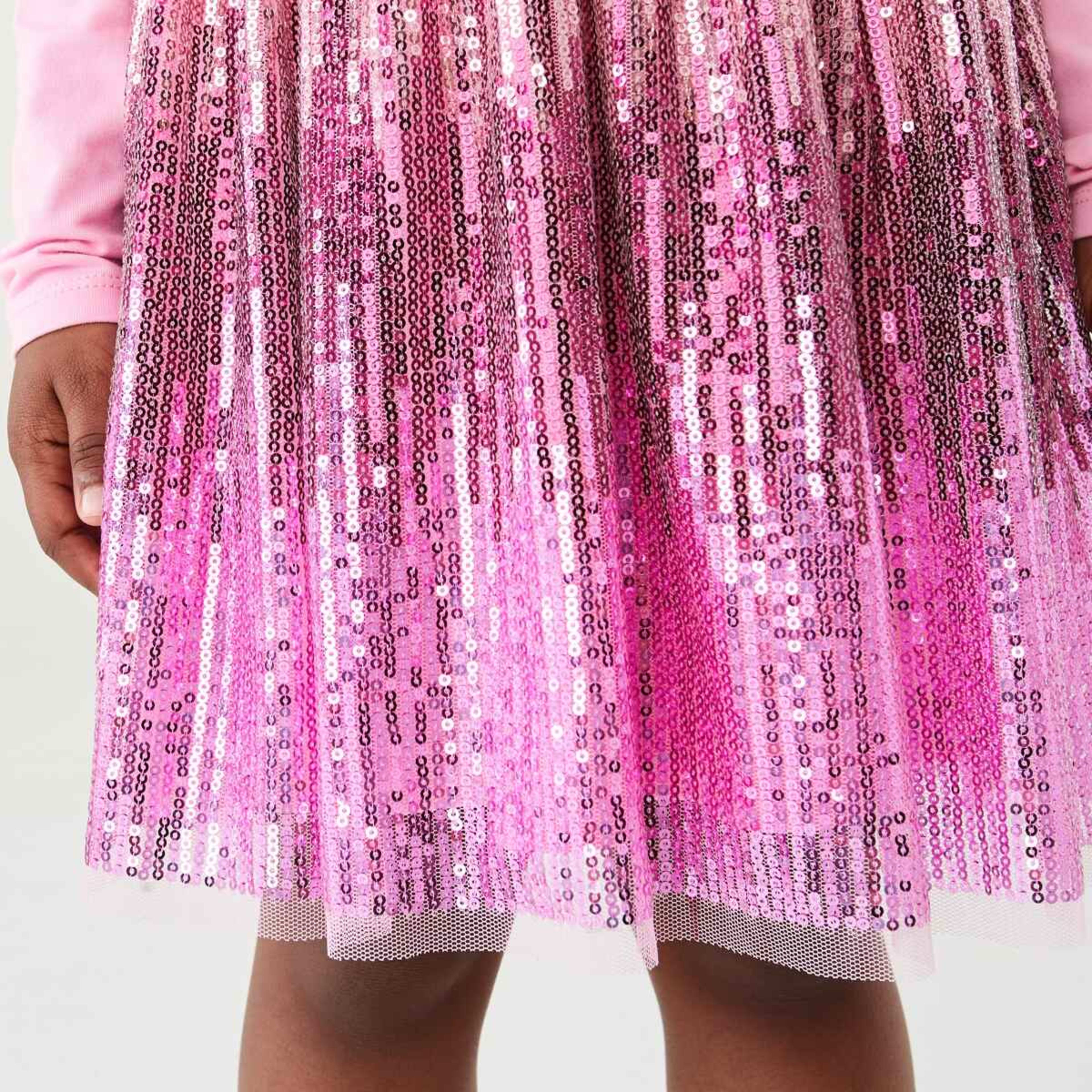 6 Long Sleeve Sequin Tutu Dress Sequin Prismatic Pink, 6 of 10