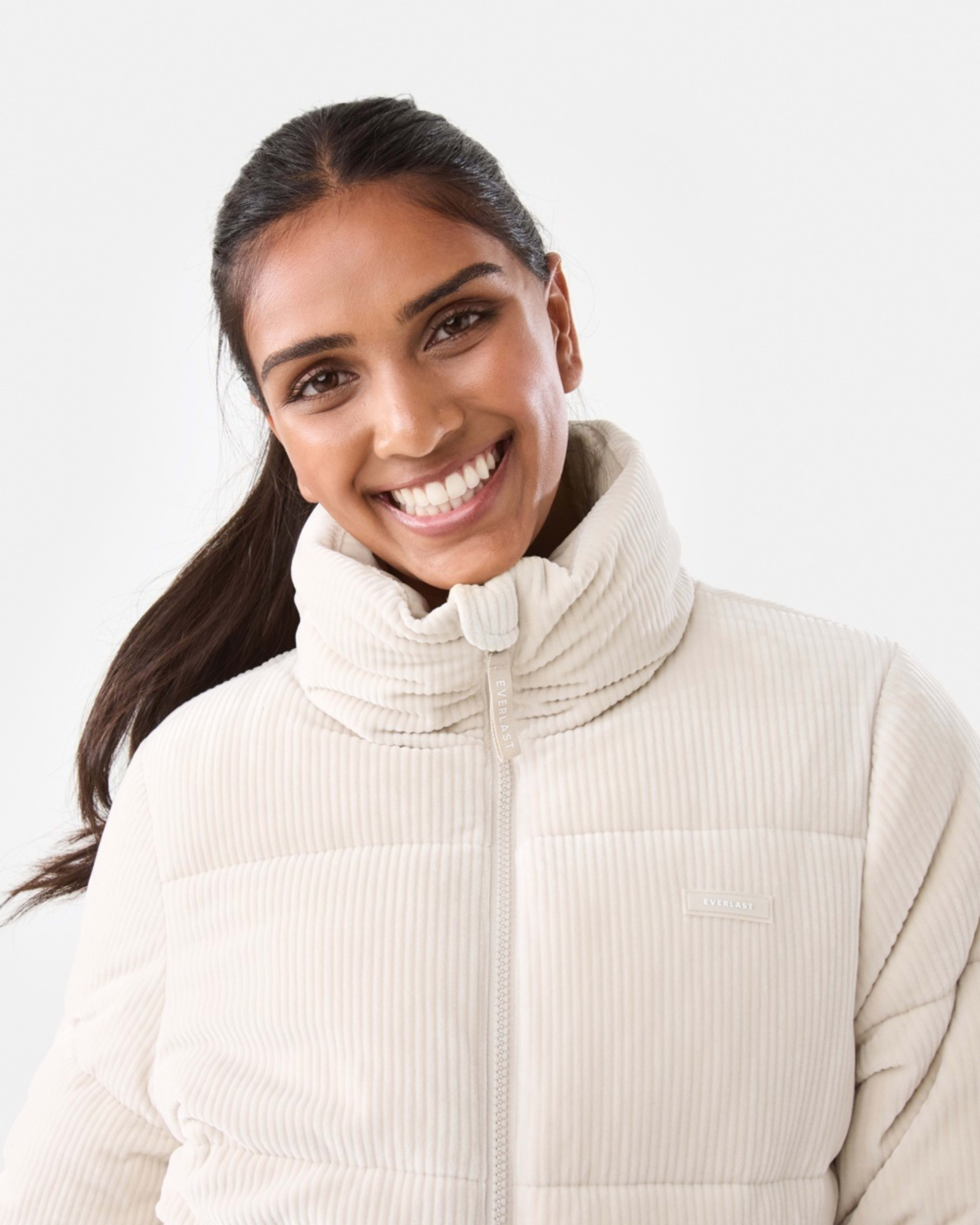 6 Everlast Womens Ribbed Velour Puffer Jacket Cool Beige, 6 of 9
