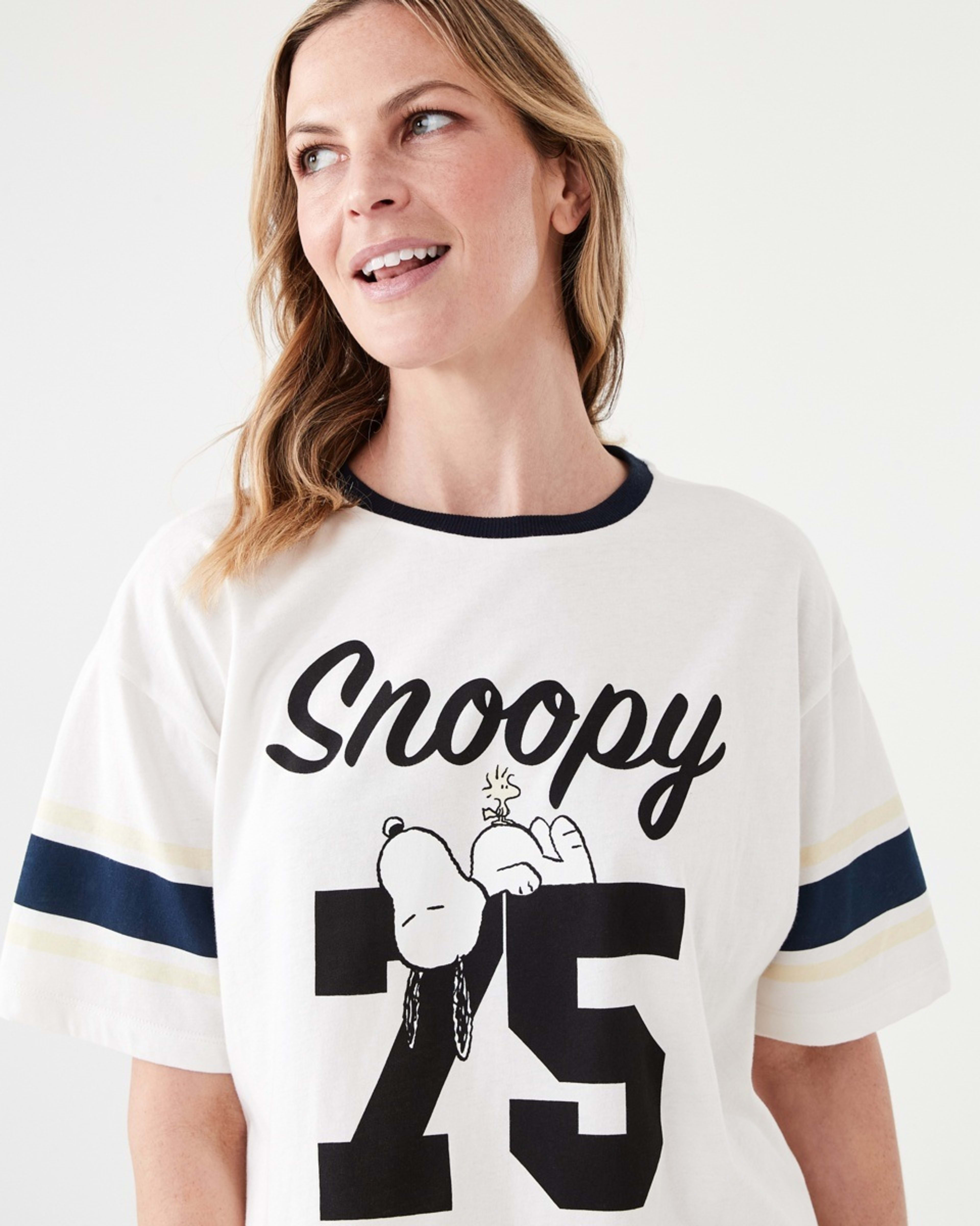 4 Snoopy License Short Sleeve Knit Top and Woven Pants Pyjama Set 75 SNOOPY WHITE, 4 of 7