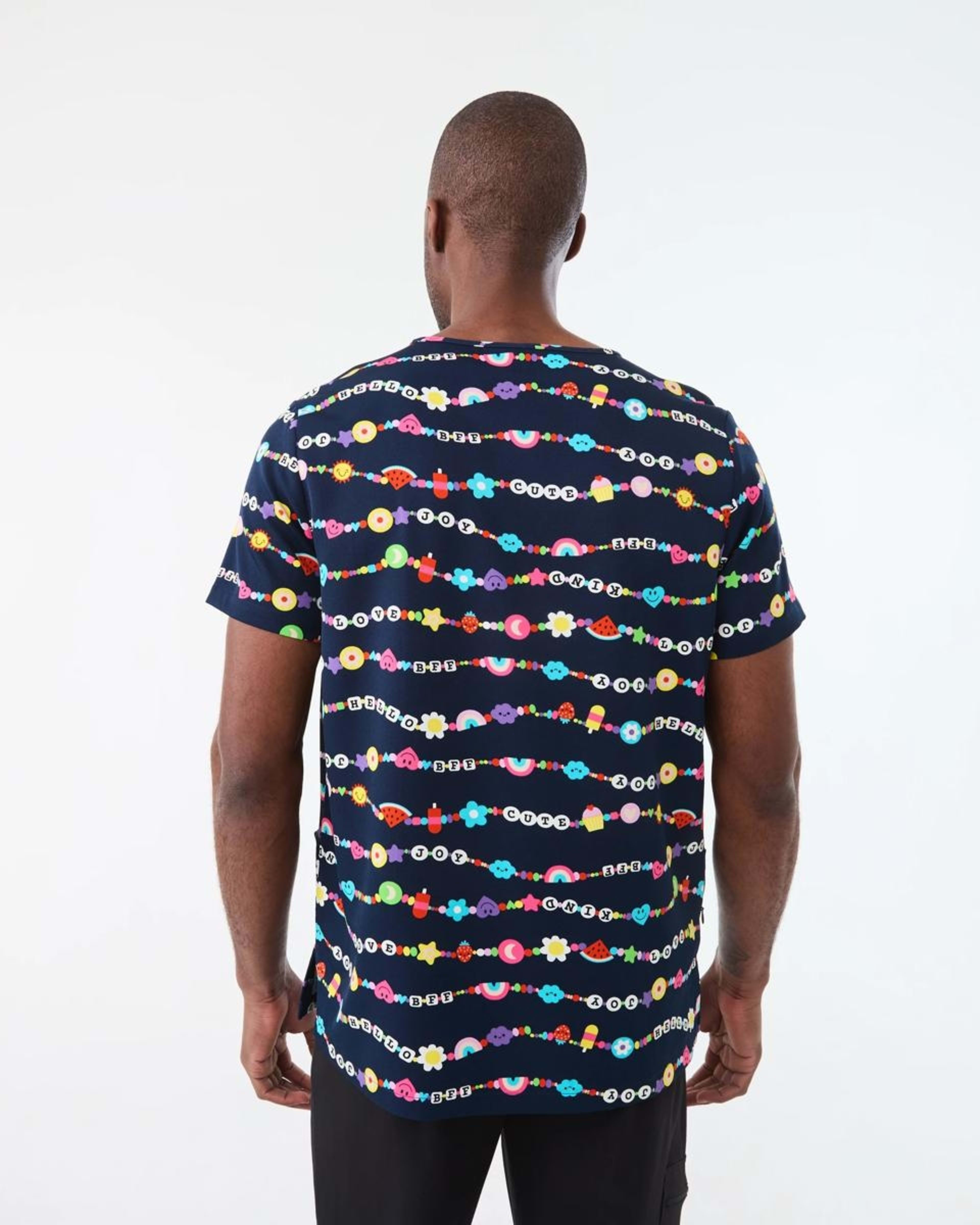 3 Work Short Sleeve Print Scrub Top FUN BRACELETS PARISIAN NAVY, 3 of 7