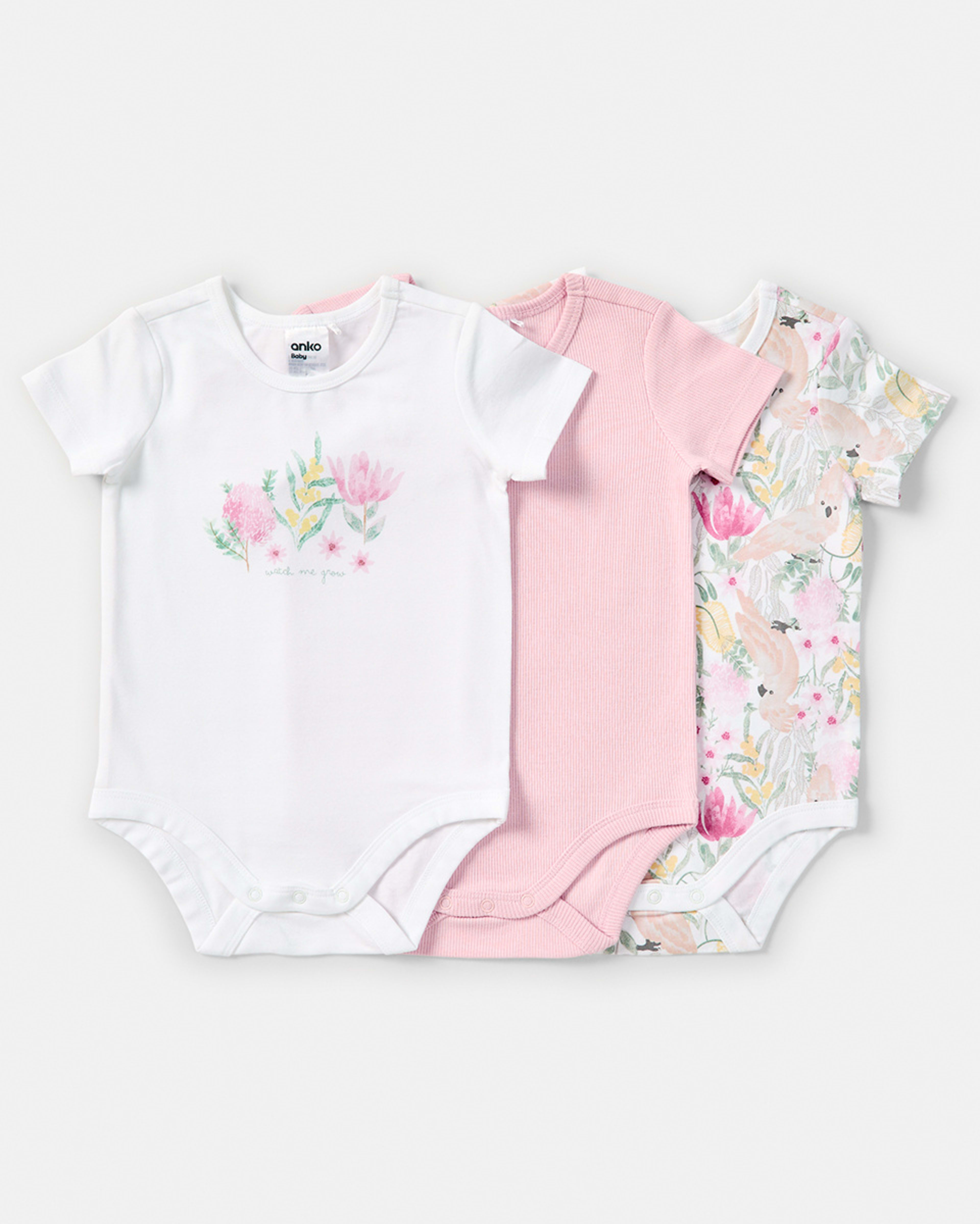 1 3 Pack Short Sleeve Bodysuits Aus Floral