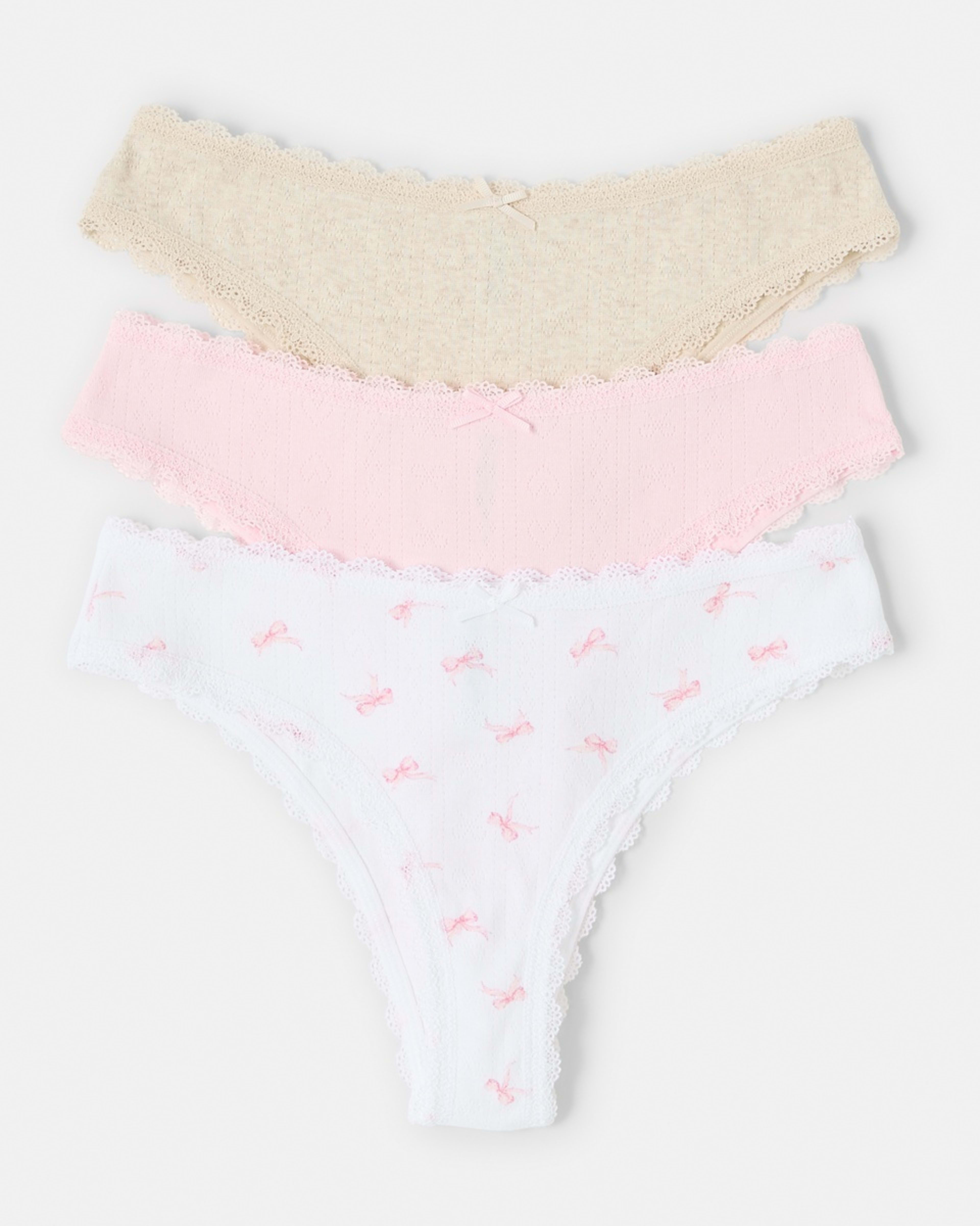 1 3 Pack Pointelle Bikini Briefs Pink Bows, 1 of 10