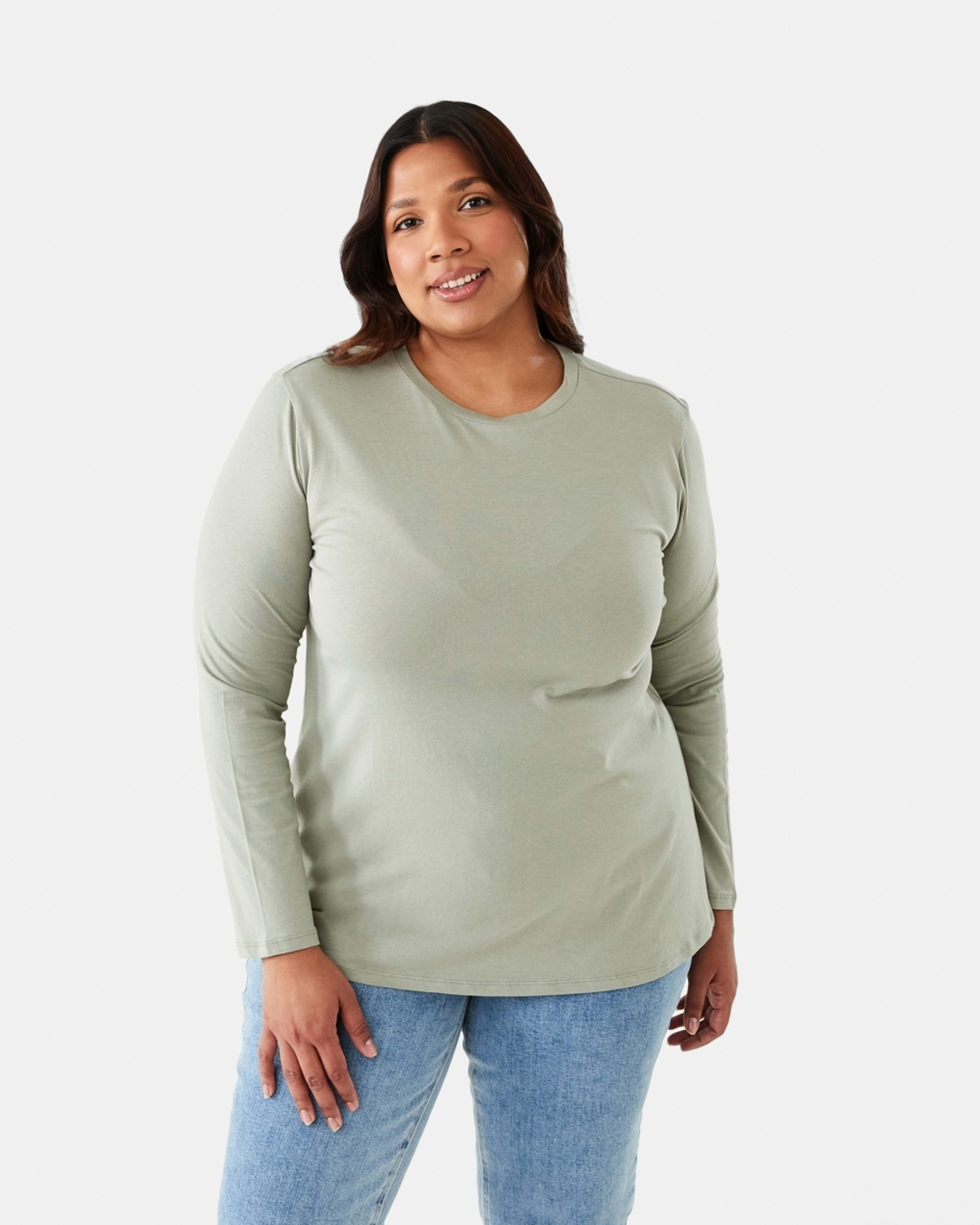 1 Curve Long Sleeve Cotton T-shirt Soft Khaki, 1 of 5