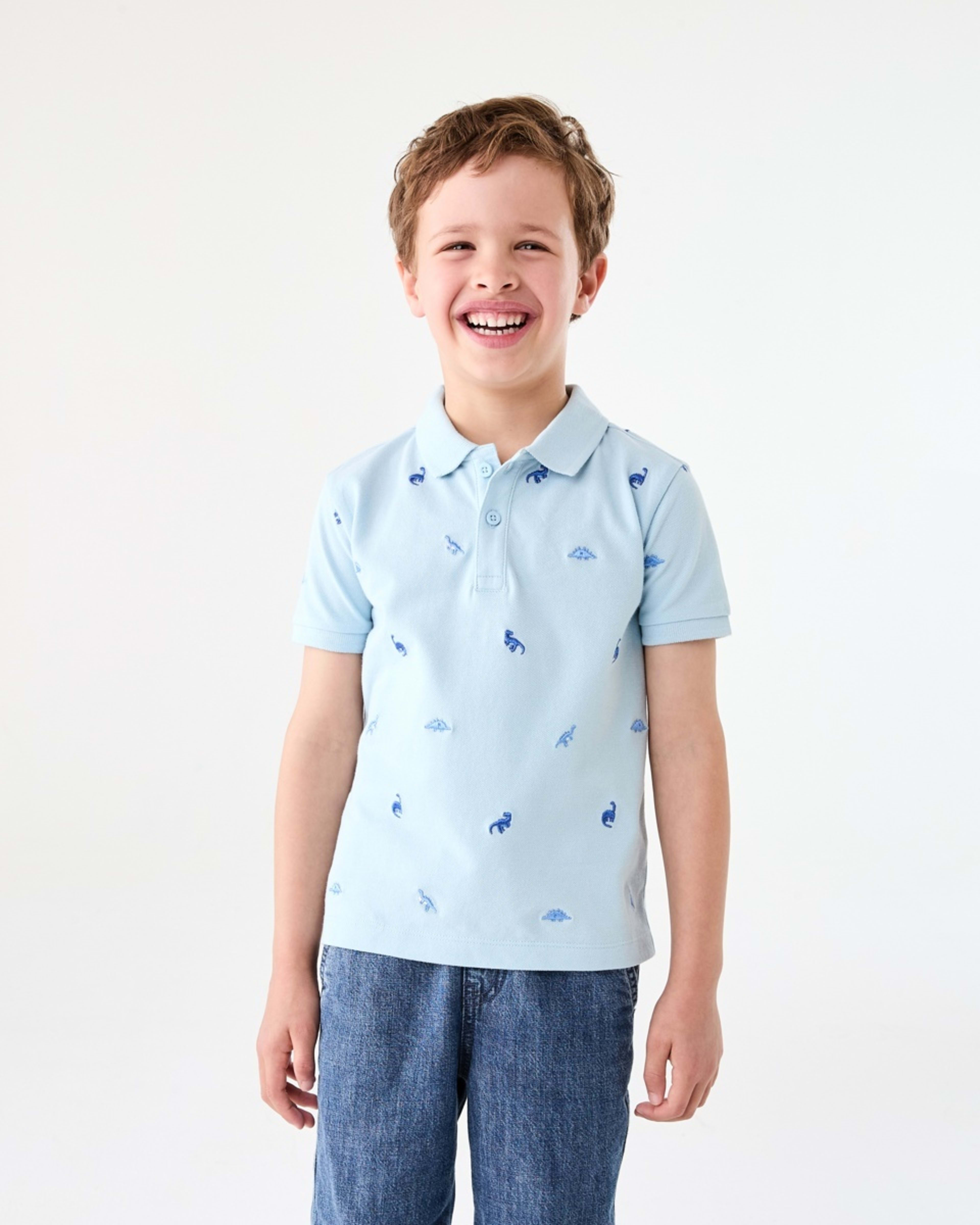 1 Embroidery Polo T-shirt MINI DINO BLUE, 1 of 6