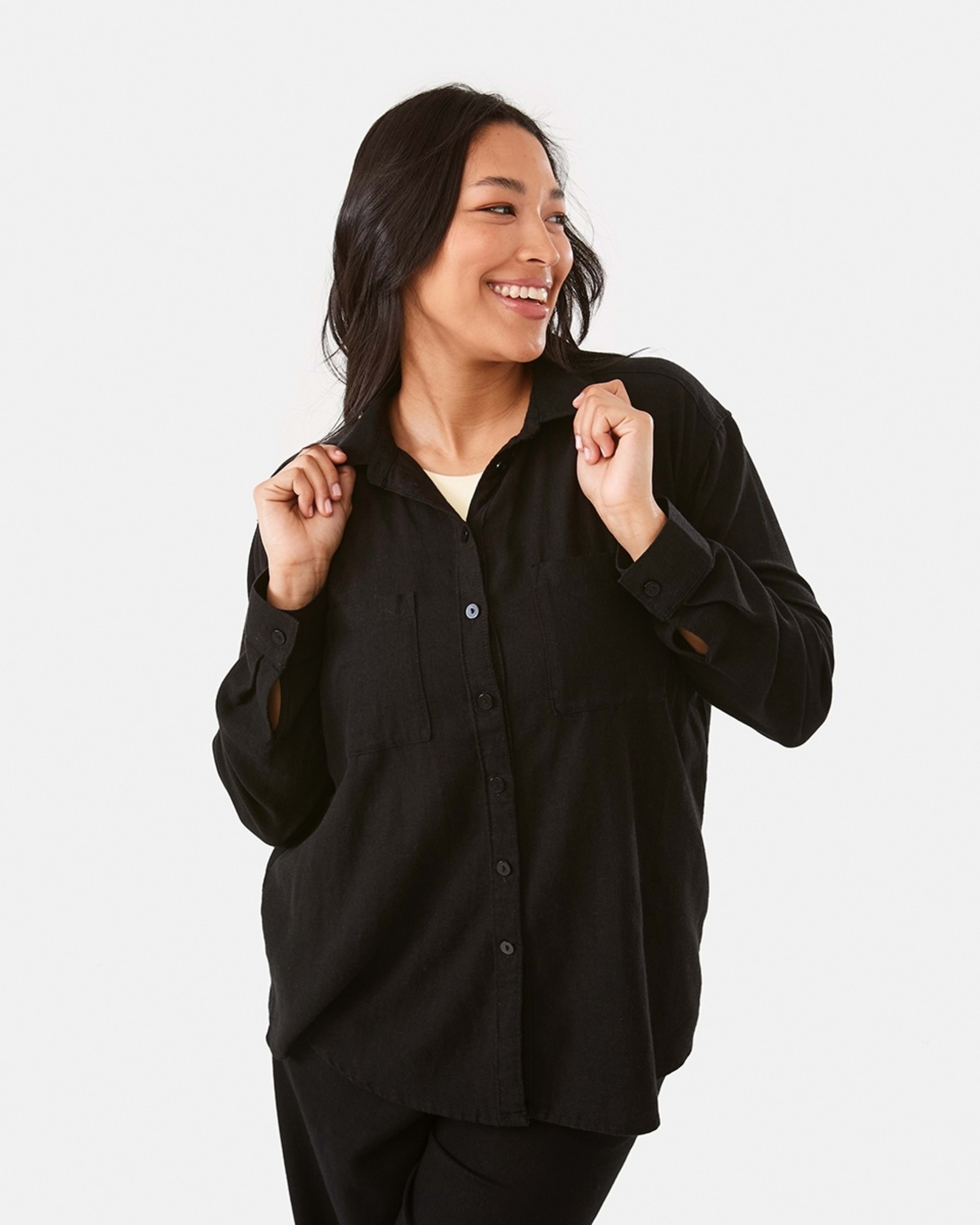 2 Long Sleeve Linen Blend Shirt Black, 2 of 9