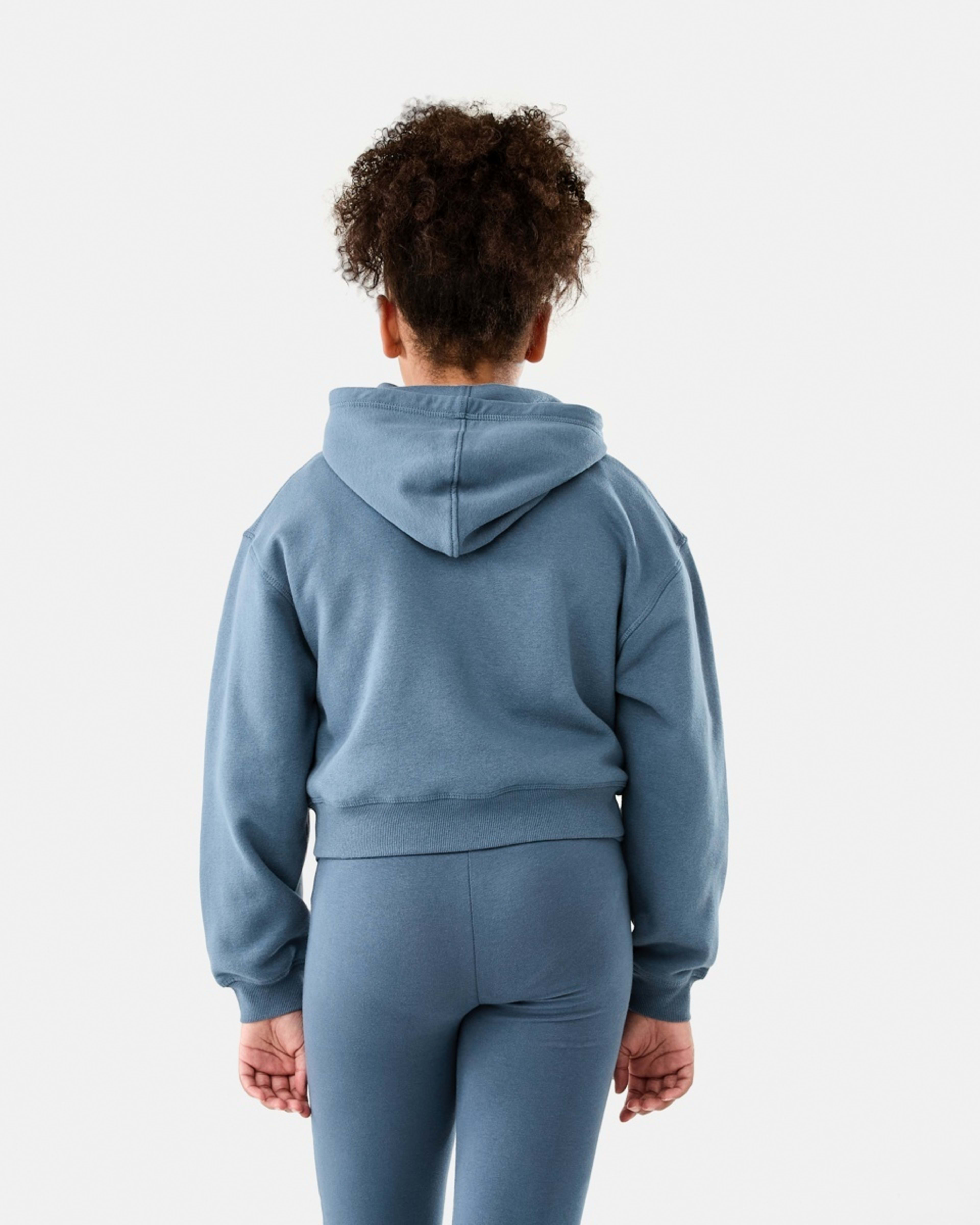 2 Cropped Print Zip Through Hoodie East Coast Washed Denim Blue, 2 of 9