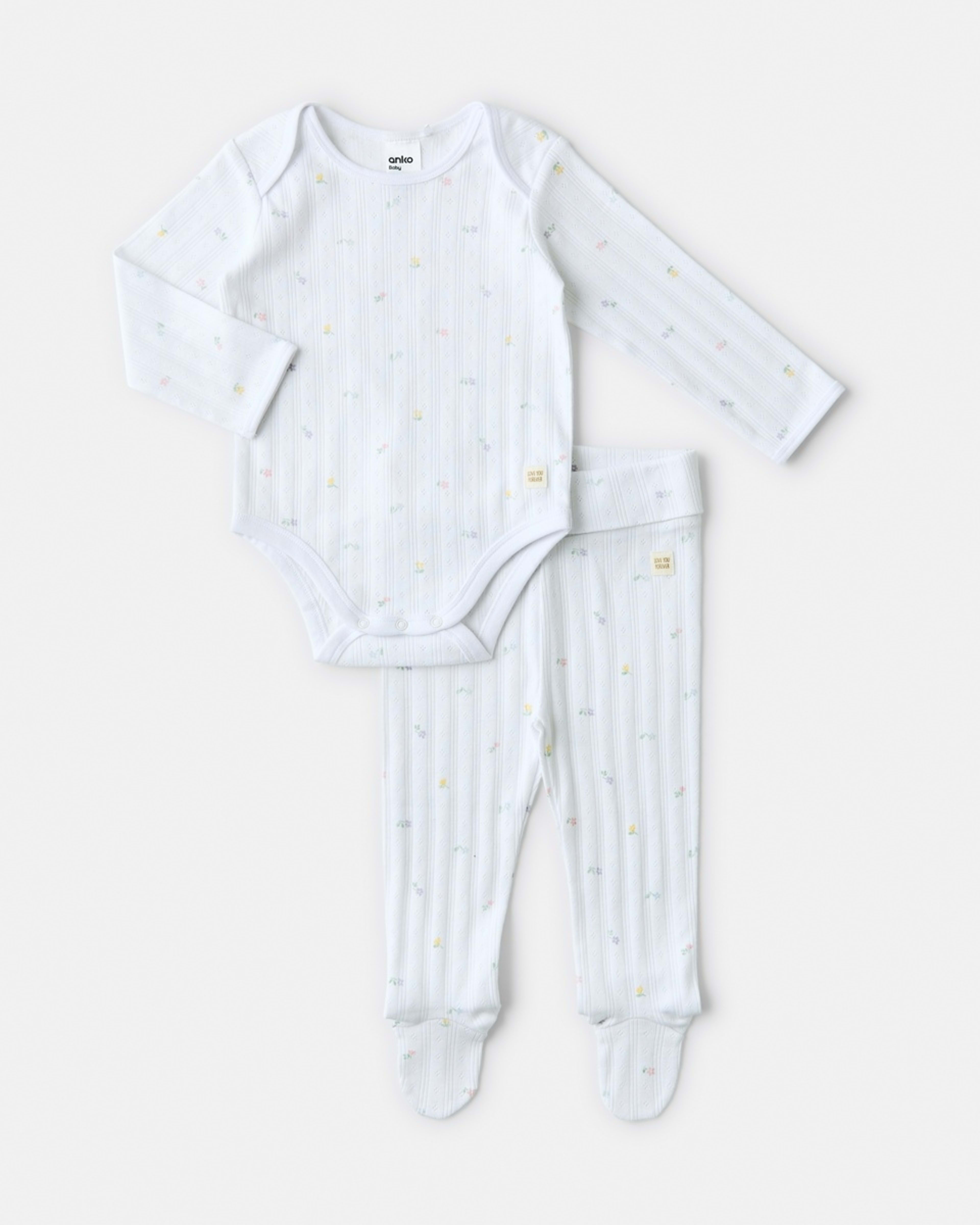 1 2 Piece Long Sleeve Newborn Set WHITE FLORAL