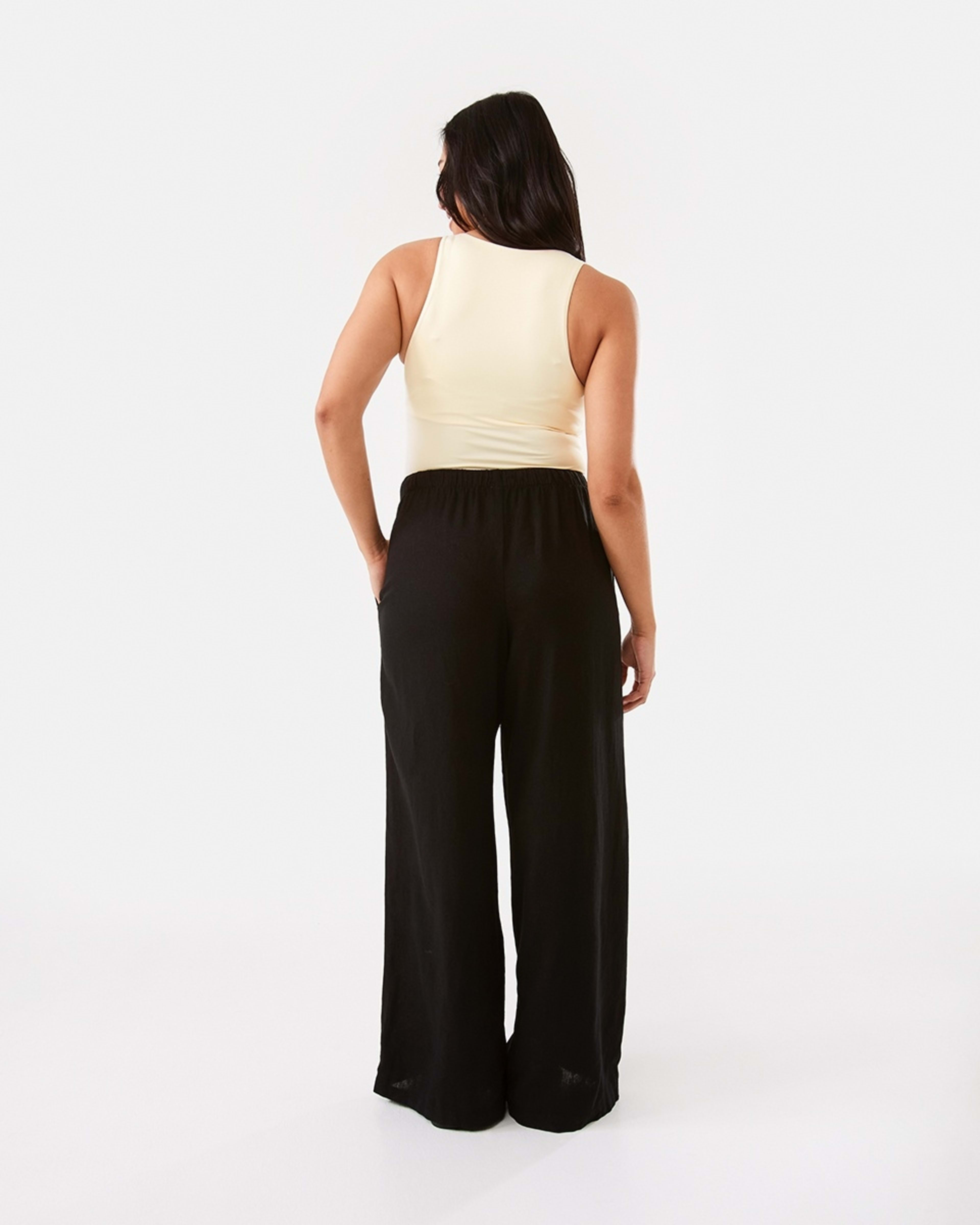 4 Linen Blend Wide Leg Pants Black, 4 of 7