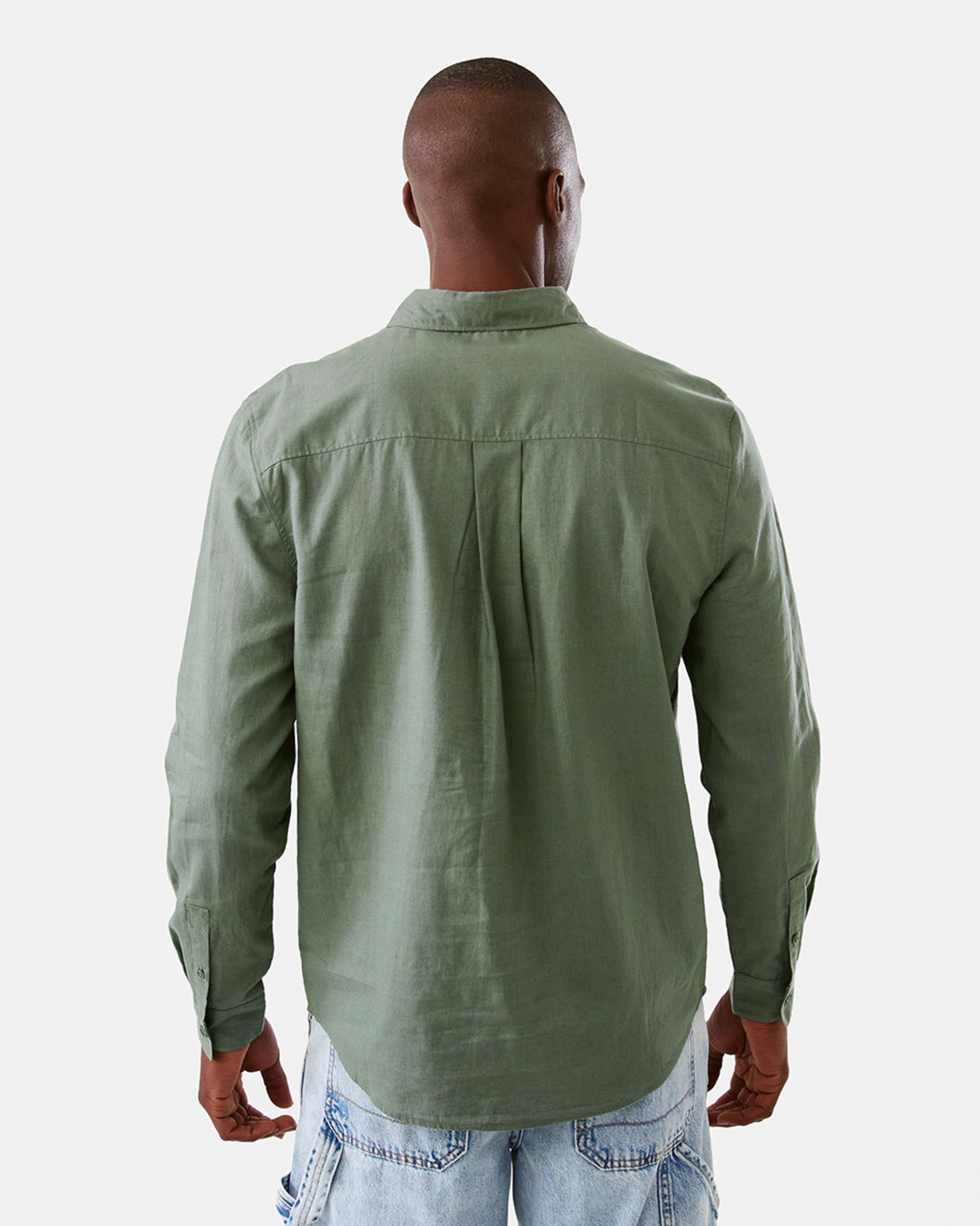 3 Long Sleeve Solid Linen Blend Shirt Grn Laurel, 3 of 8