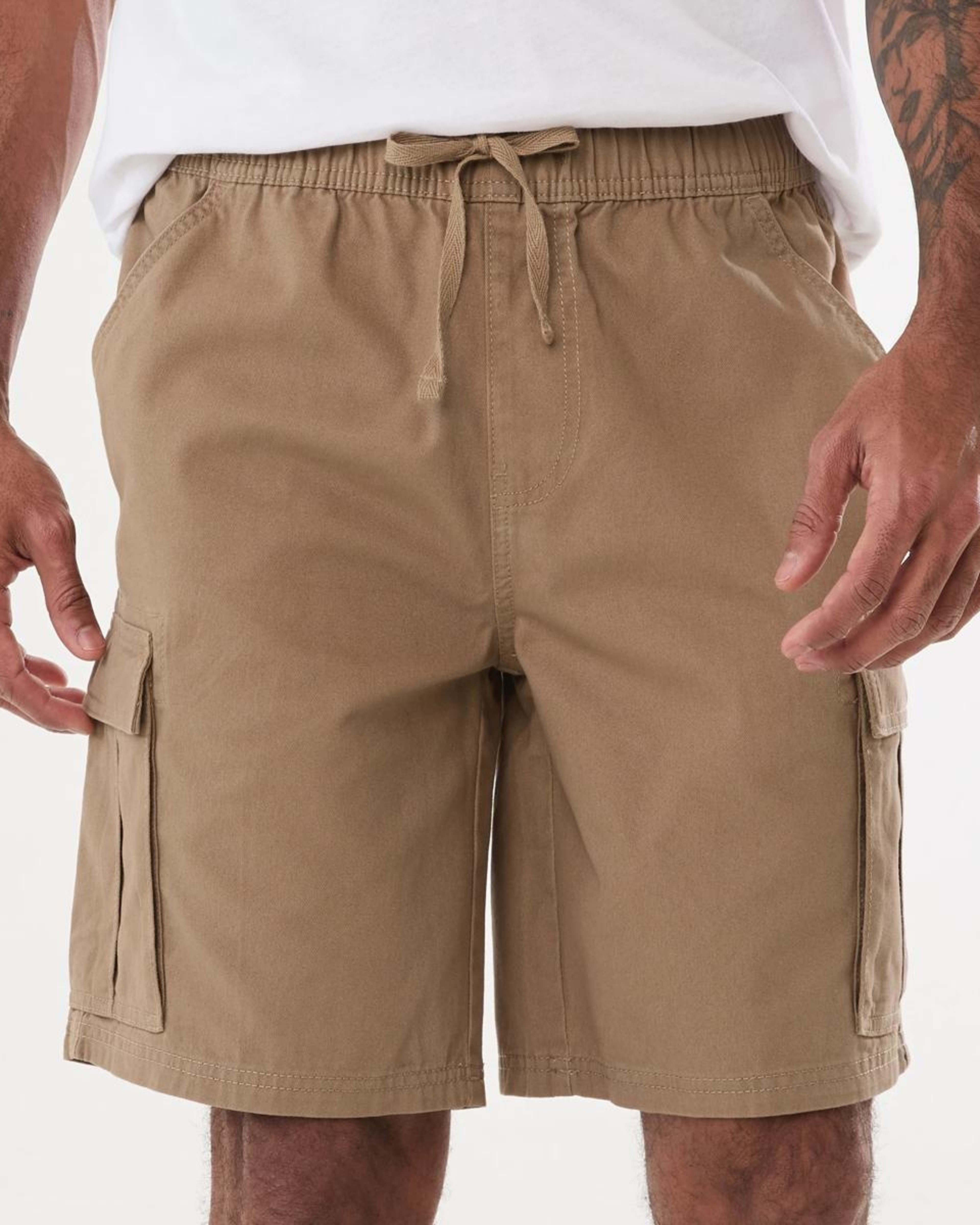 1 Elastic Waist Cargo Shorts TANNIN