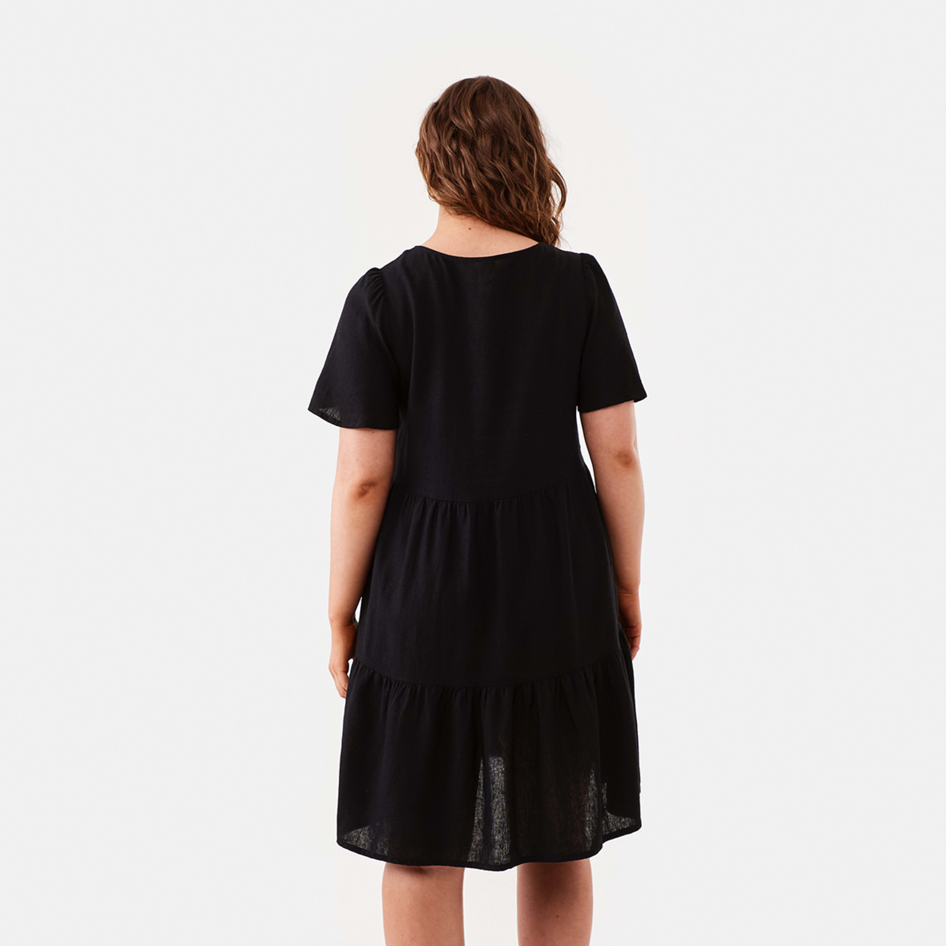 3 Short Sleeve Tiered Mini Dress Black, 3 of 8