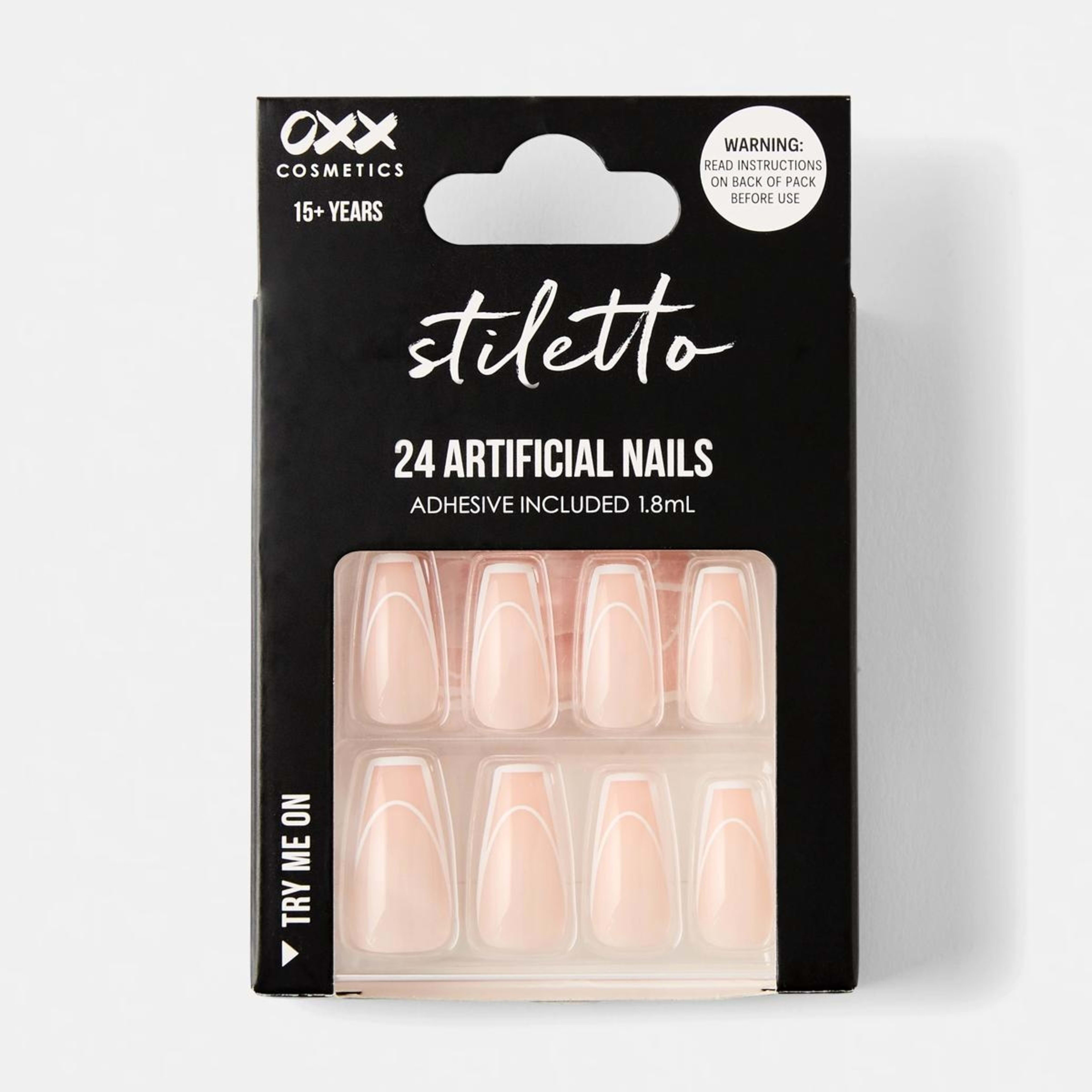 1 OXX Cosmetics 24 Pack Artificial Nails with Adhesive - Squareletto Shape, French Line