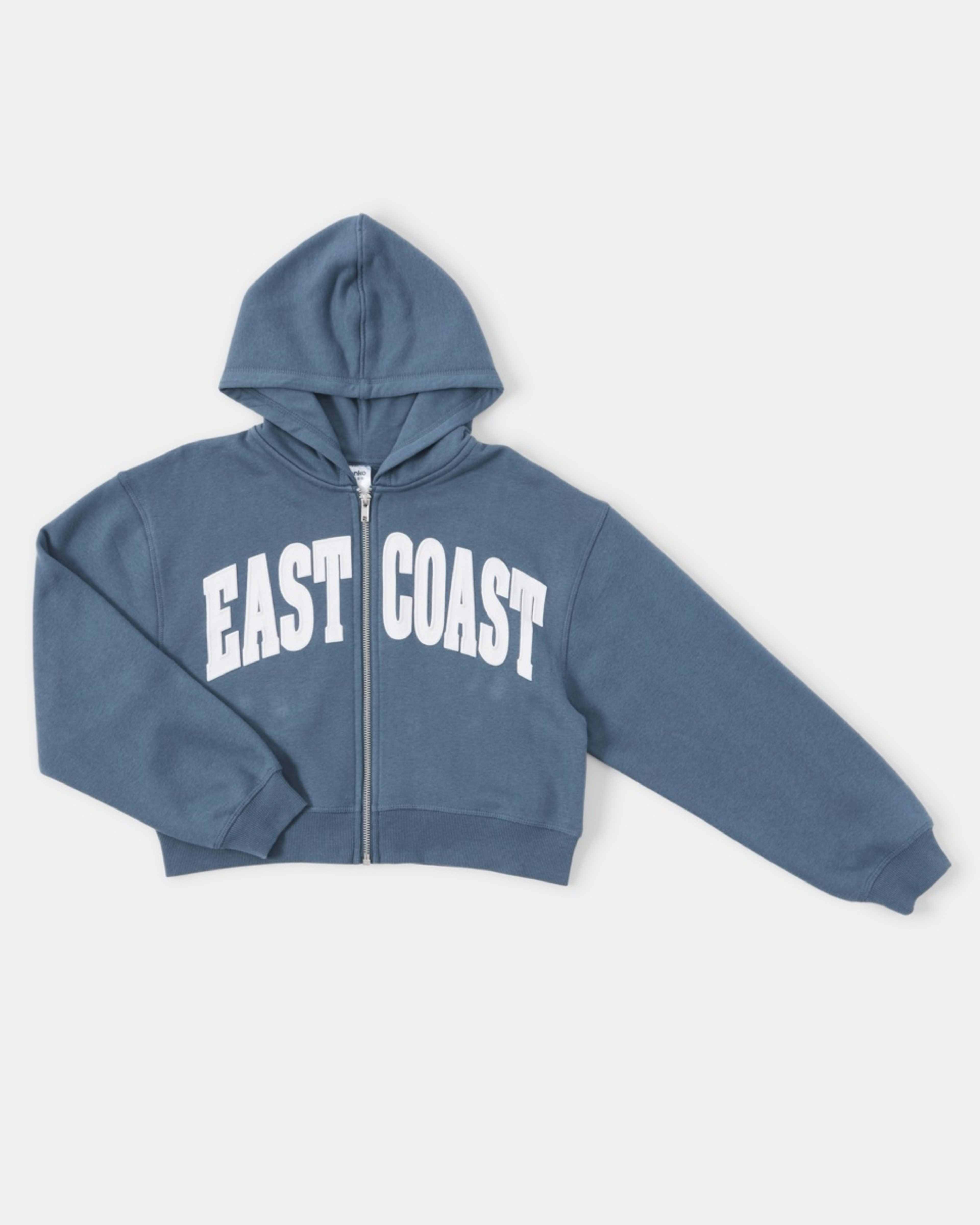 8 Cropped Print Zip Through Hoodie East Coast Washed Denim Blue, 8 of 9
