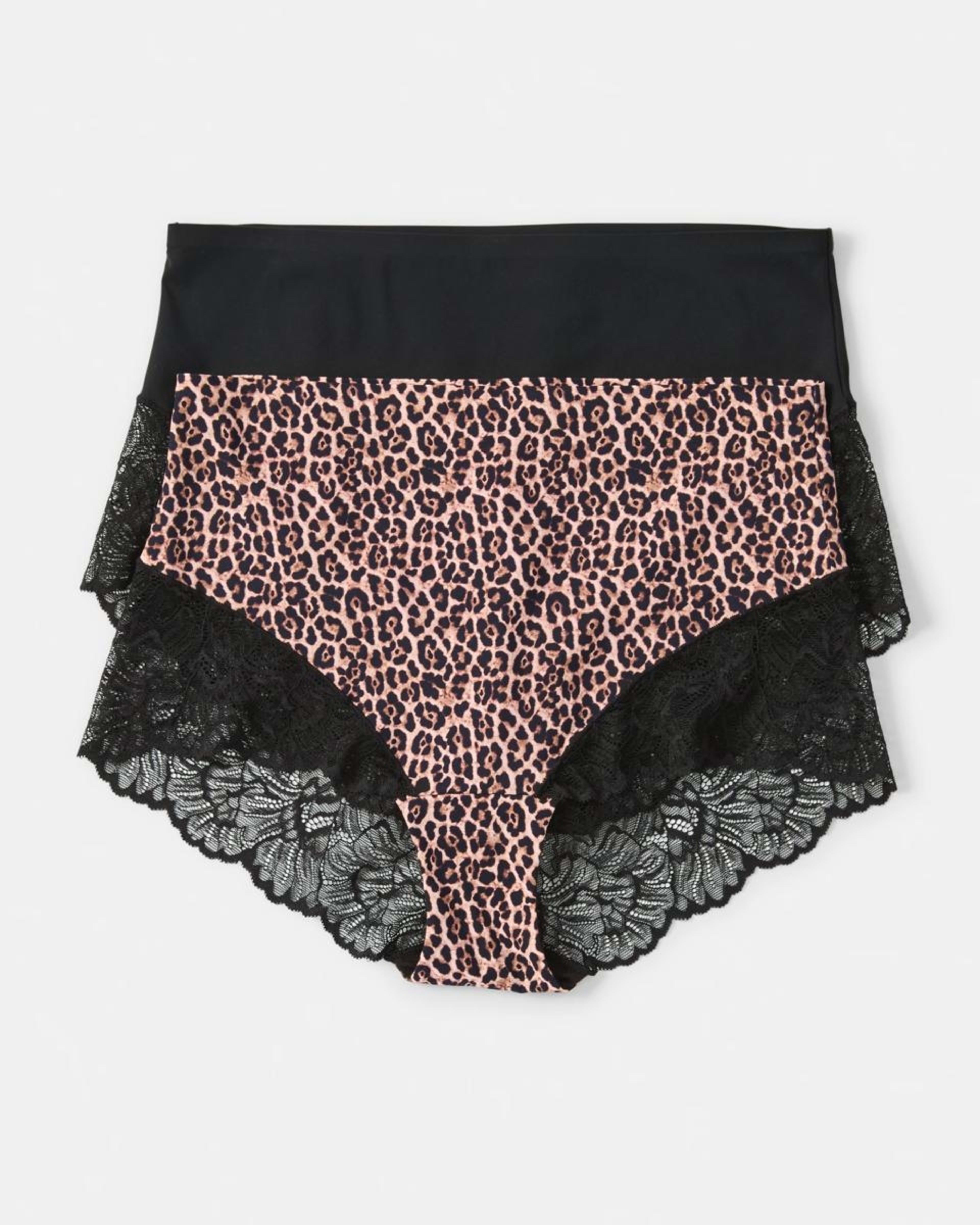 1 2 Pack No Show Lace Full Briefs Leopard
