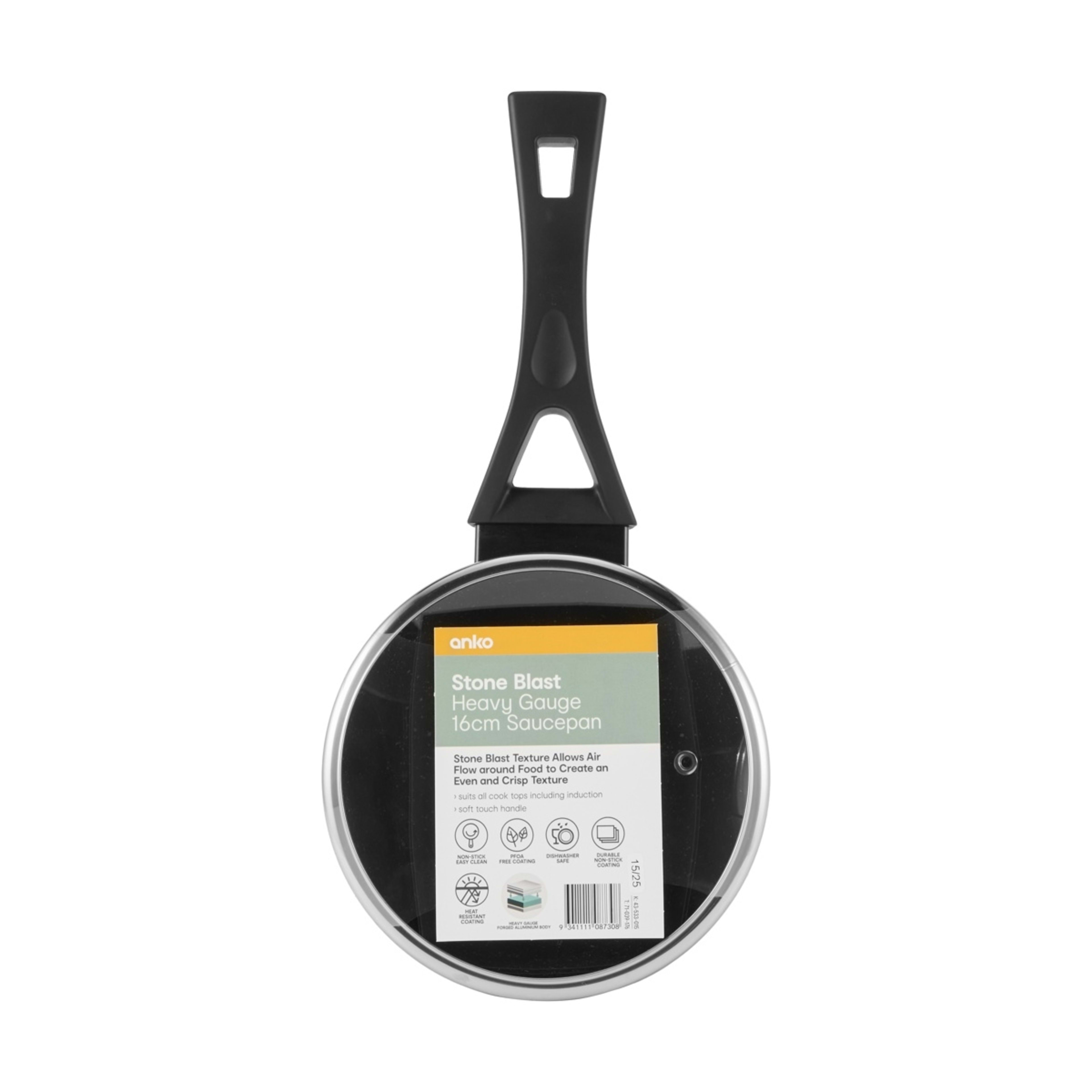 6 16cm Stone Blast Heavy Gauge Saucepan - Black, 6 of 6