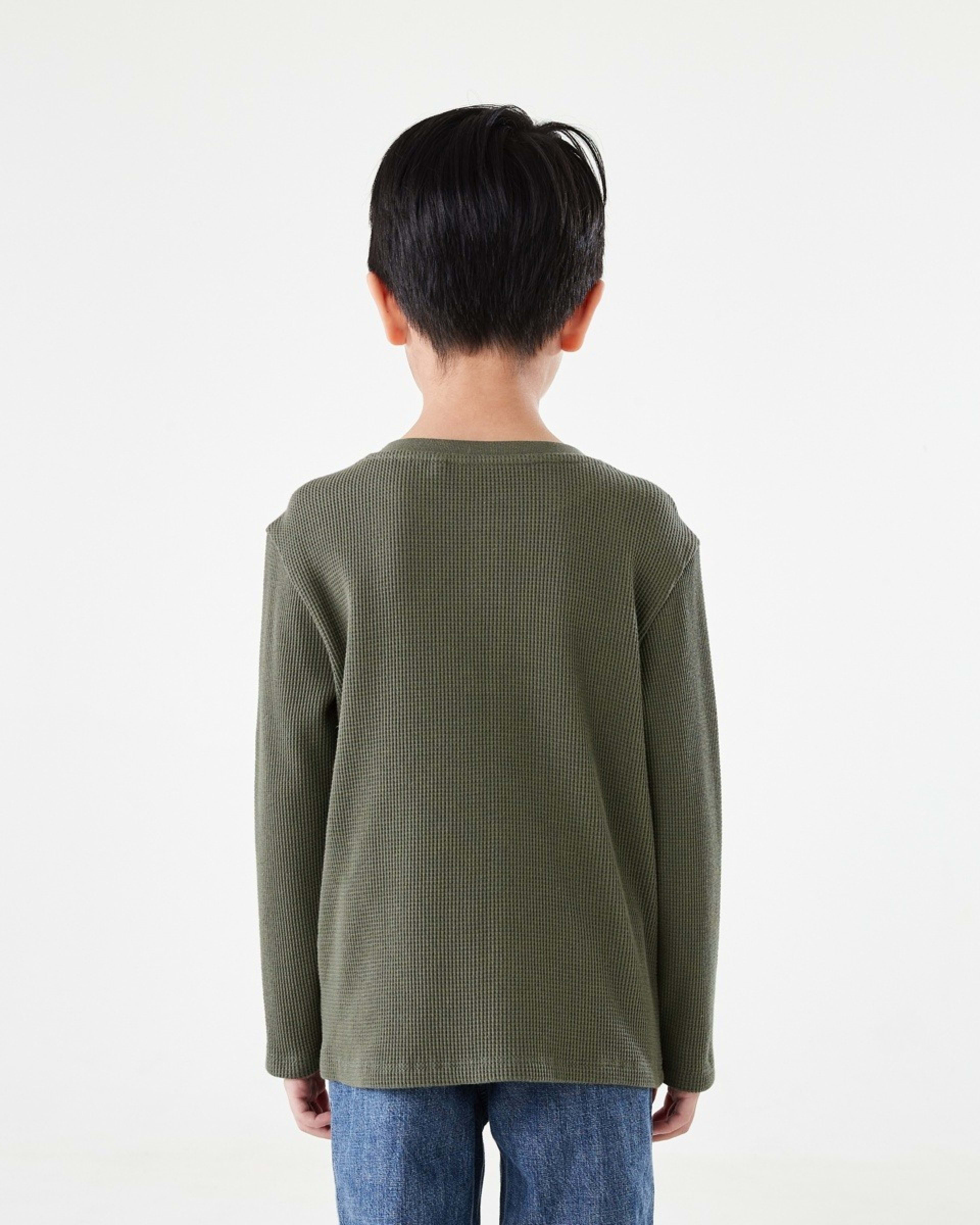 2 Waffle Henley Long Sleeve T-shirt Army Canvas, 2 of 8