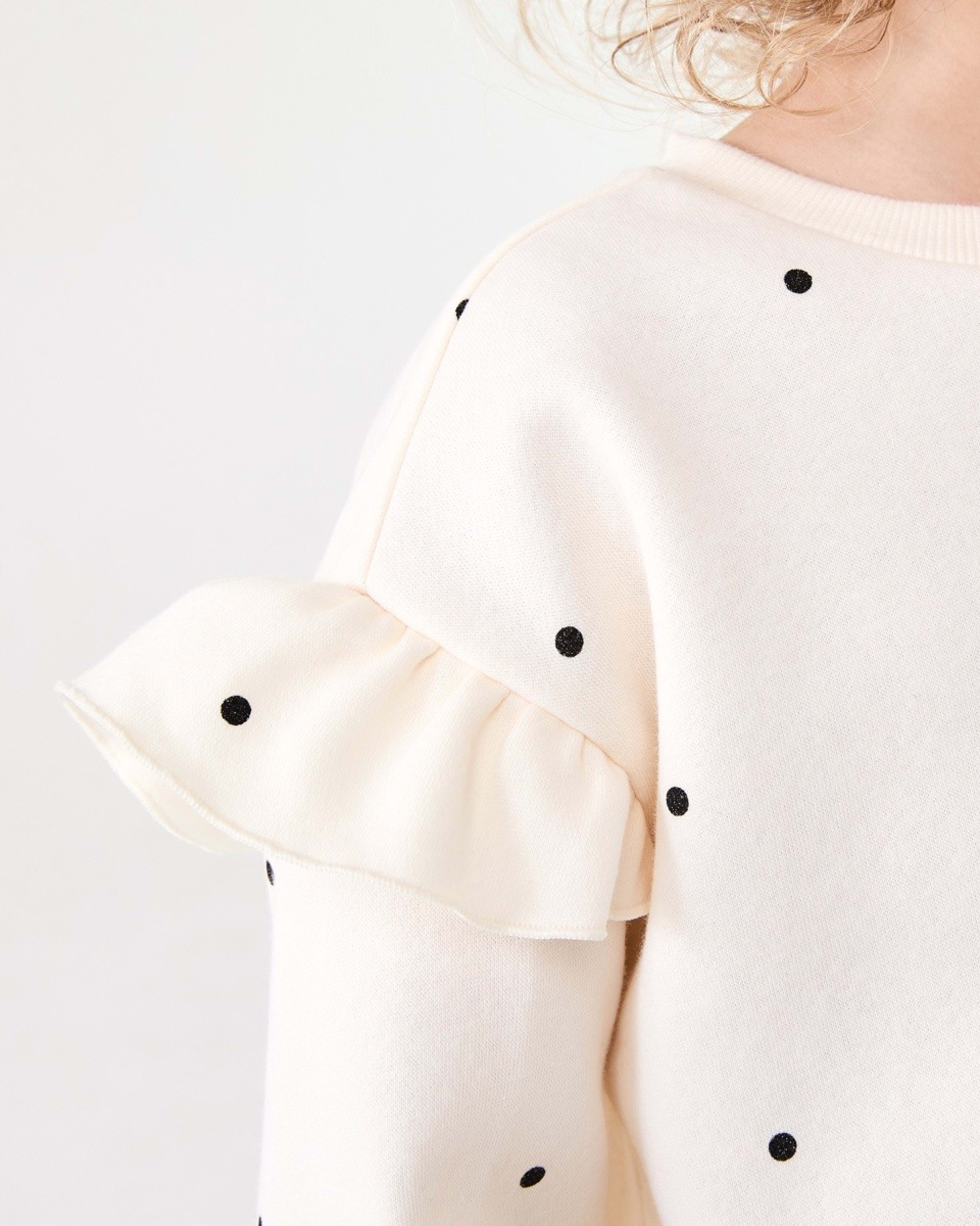 4 Frill Sleeve All Over Print Crew Neck Sweatshirt HAIL GLITTER SPOTS BUTTER BEIGE, 4 of 6