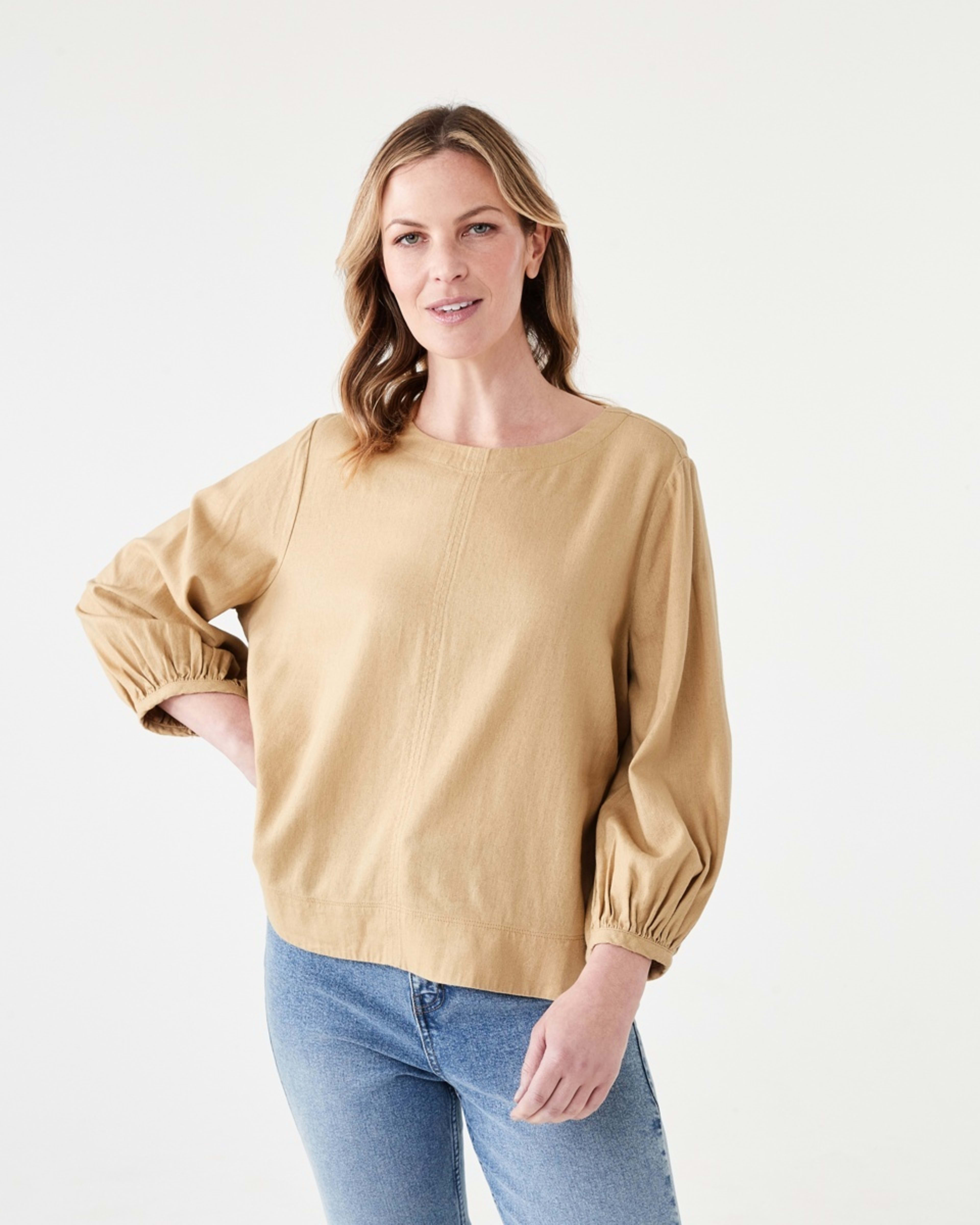 1 Long Sleeve Linen Blend Top LARK, 1 of 6