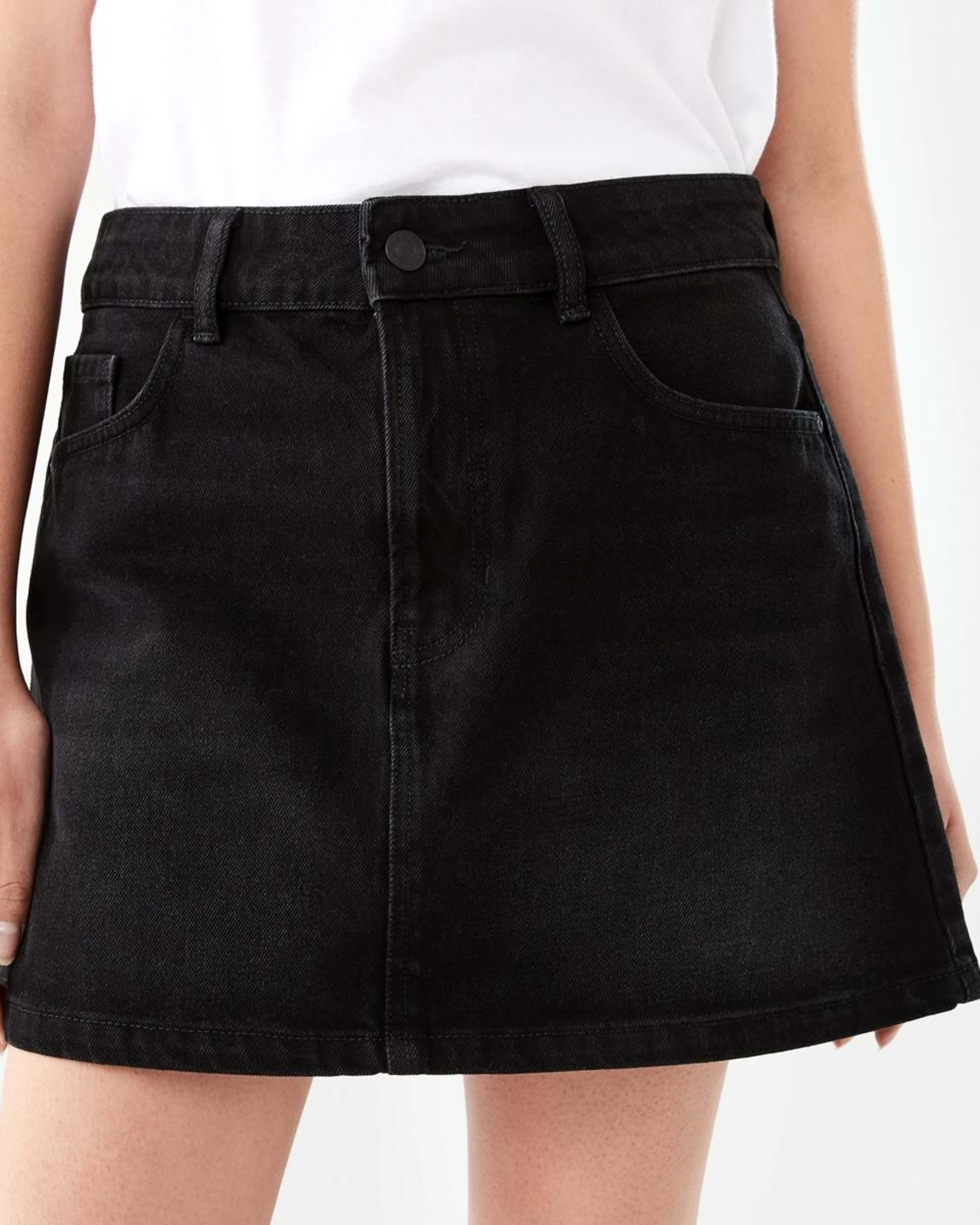 1 Denim A-line Mini Skirt BLACK WASH, 1 of 10