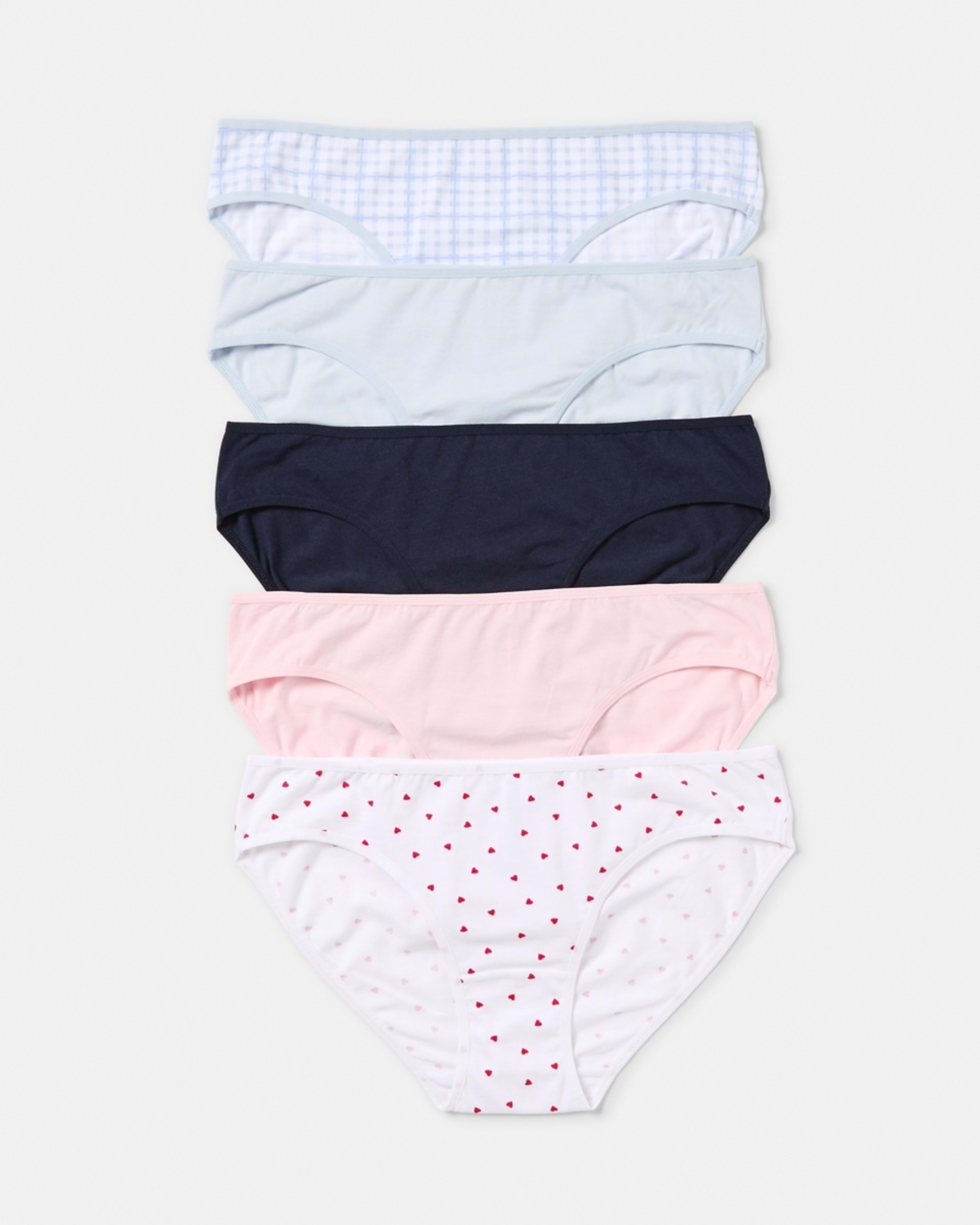 1 5 Pack Cotton Stretch Bikini Briefs MINI HEART