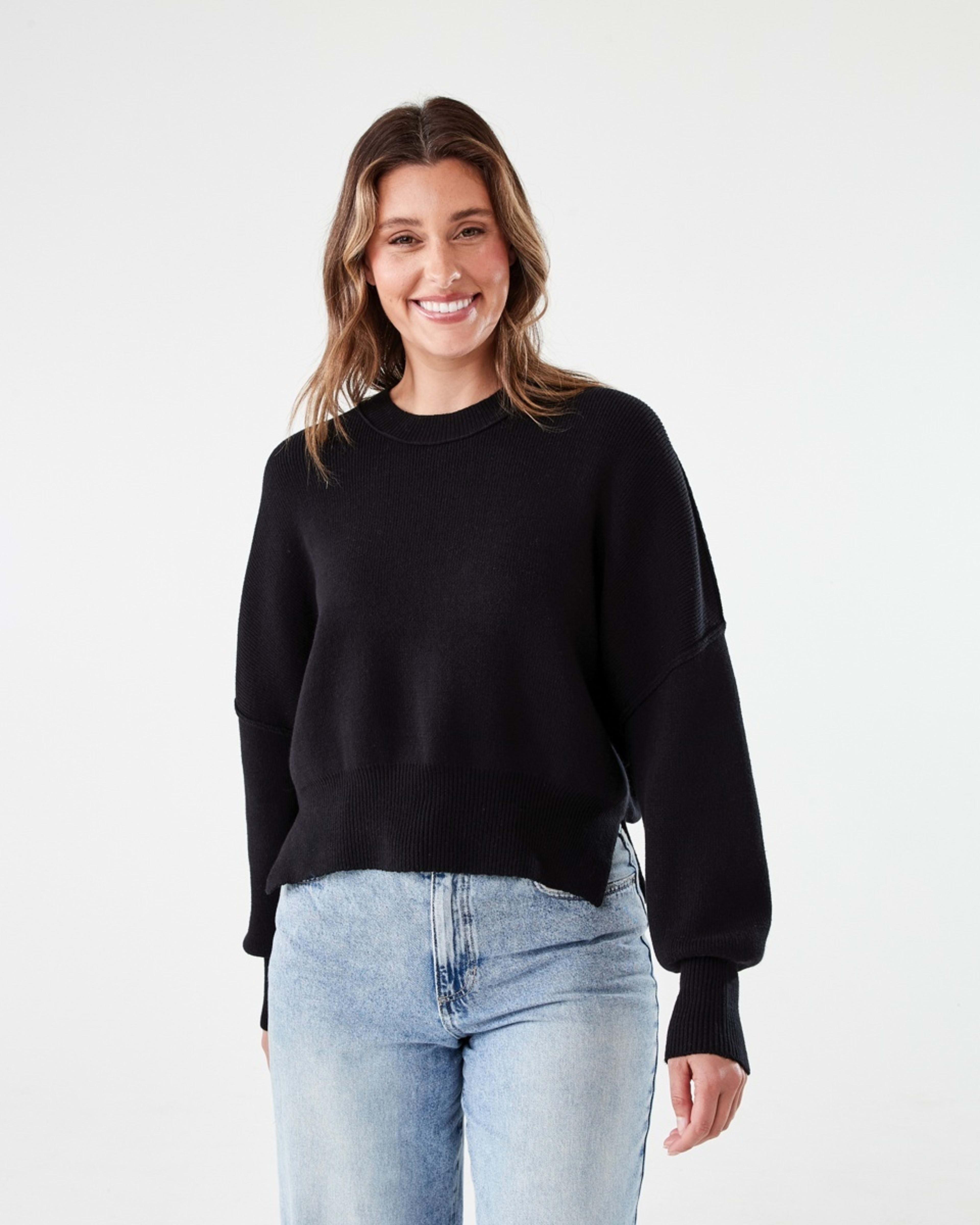 1 Oversized Crew Neck Jumper BLACK, 1 of 7