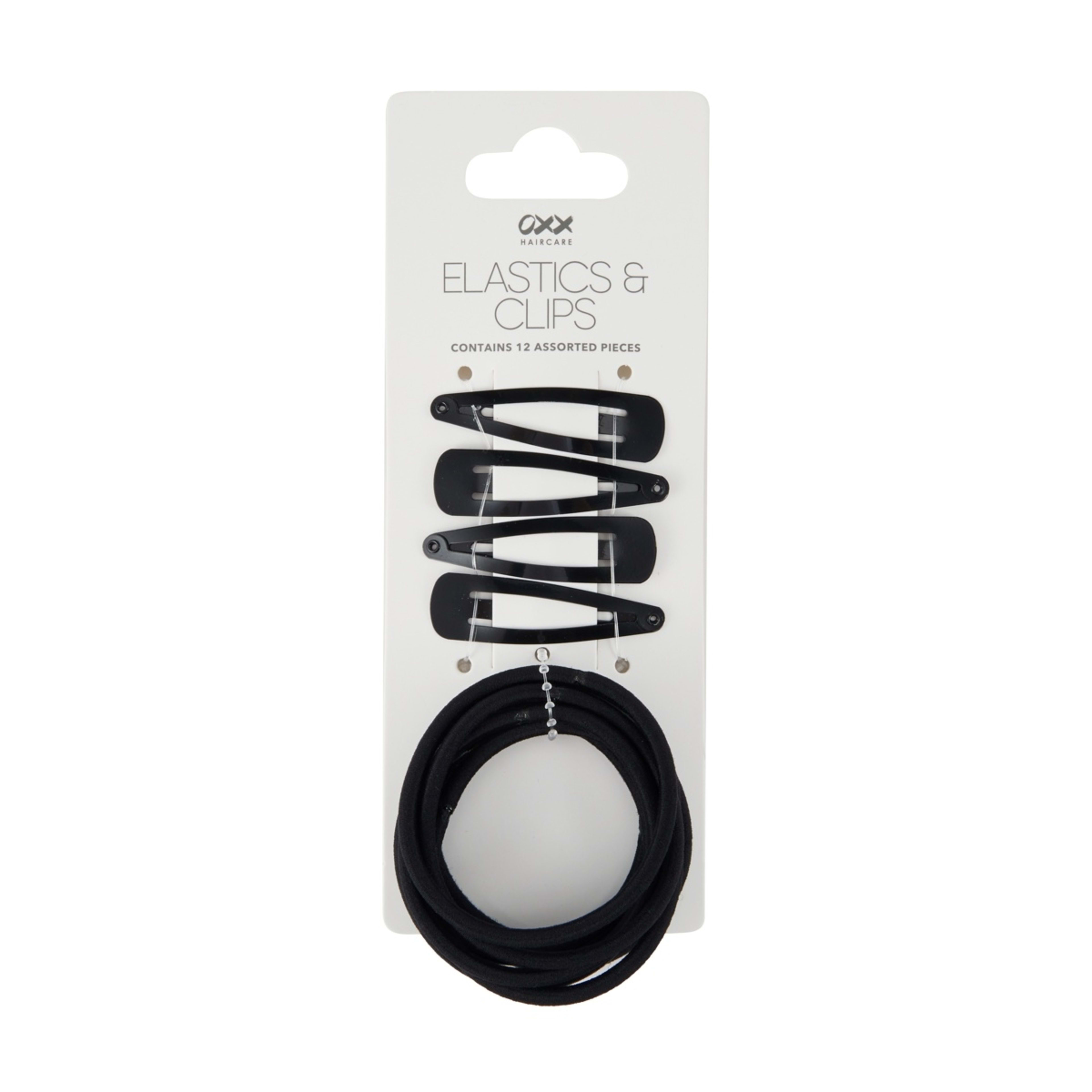 4 OXX Haircare 12 Piece Assorted Elastics and Hair Clips - Black, 4 of 4