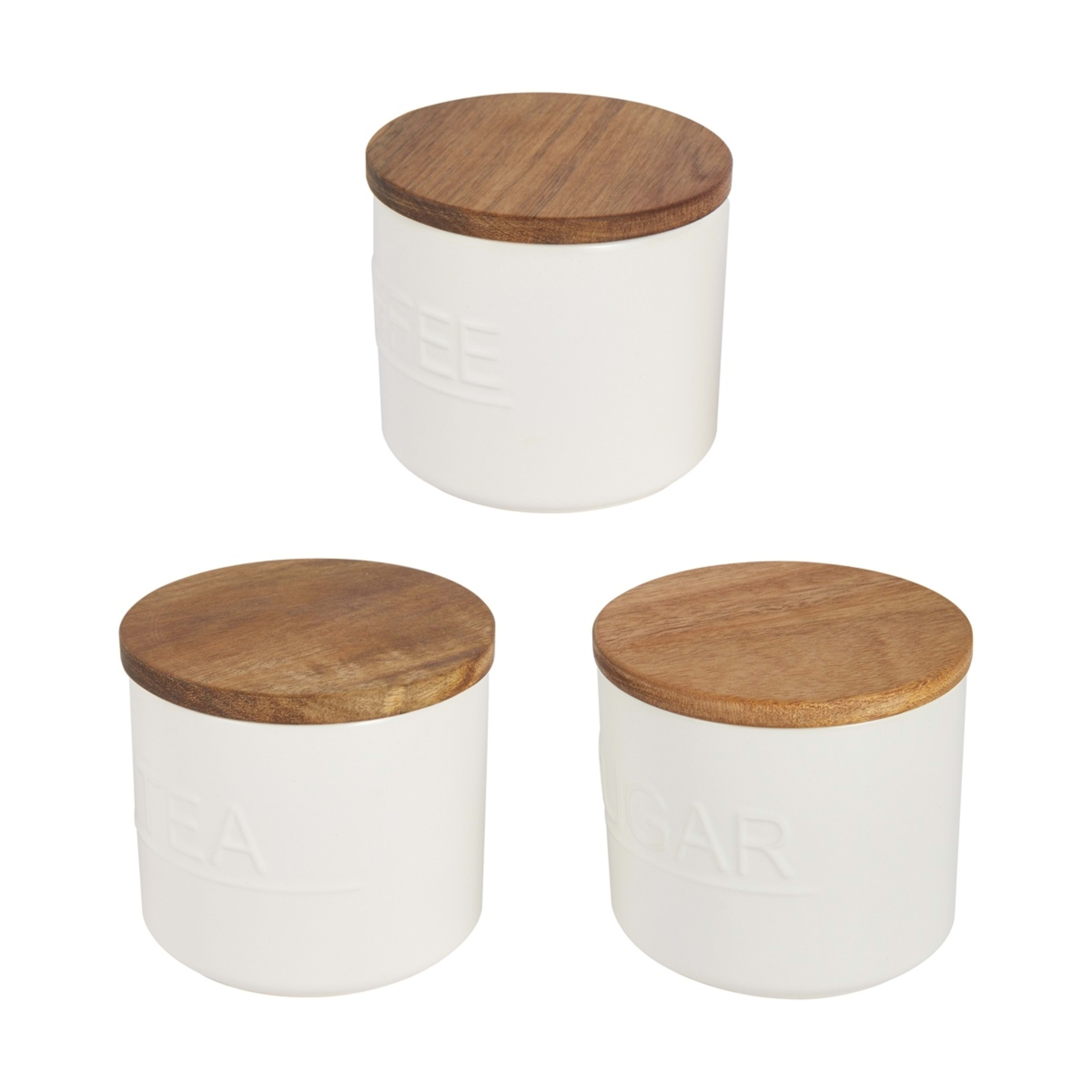 2 Set of 3 Off White Canisters with Acacia Lids, 2 of 7