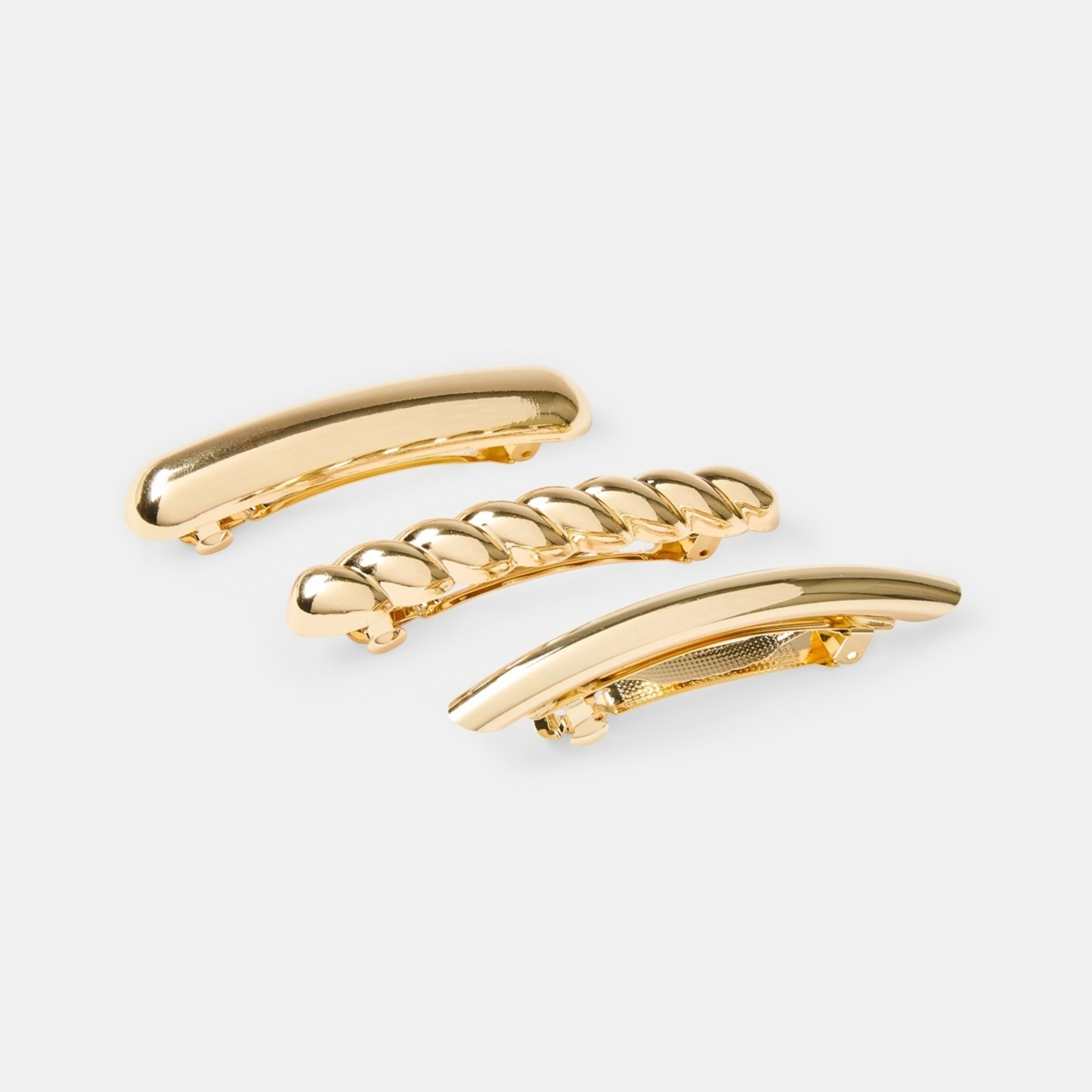 1 3 Pack Barret Hair Clips - Gold Tone