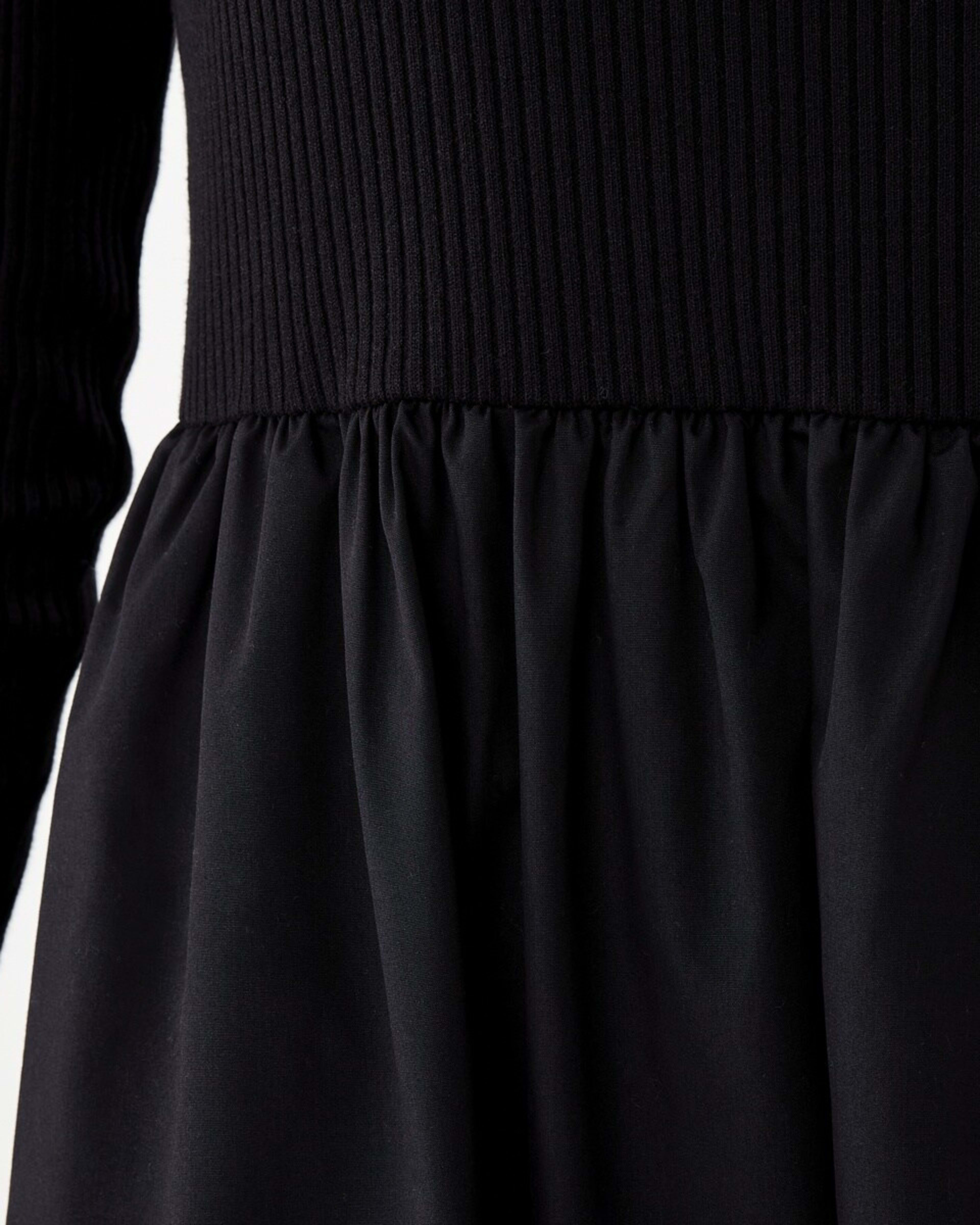 6 Long Sleeve Knit Woven Midi Dress Black, 6 of 7