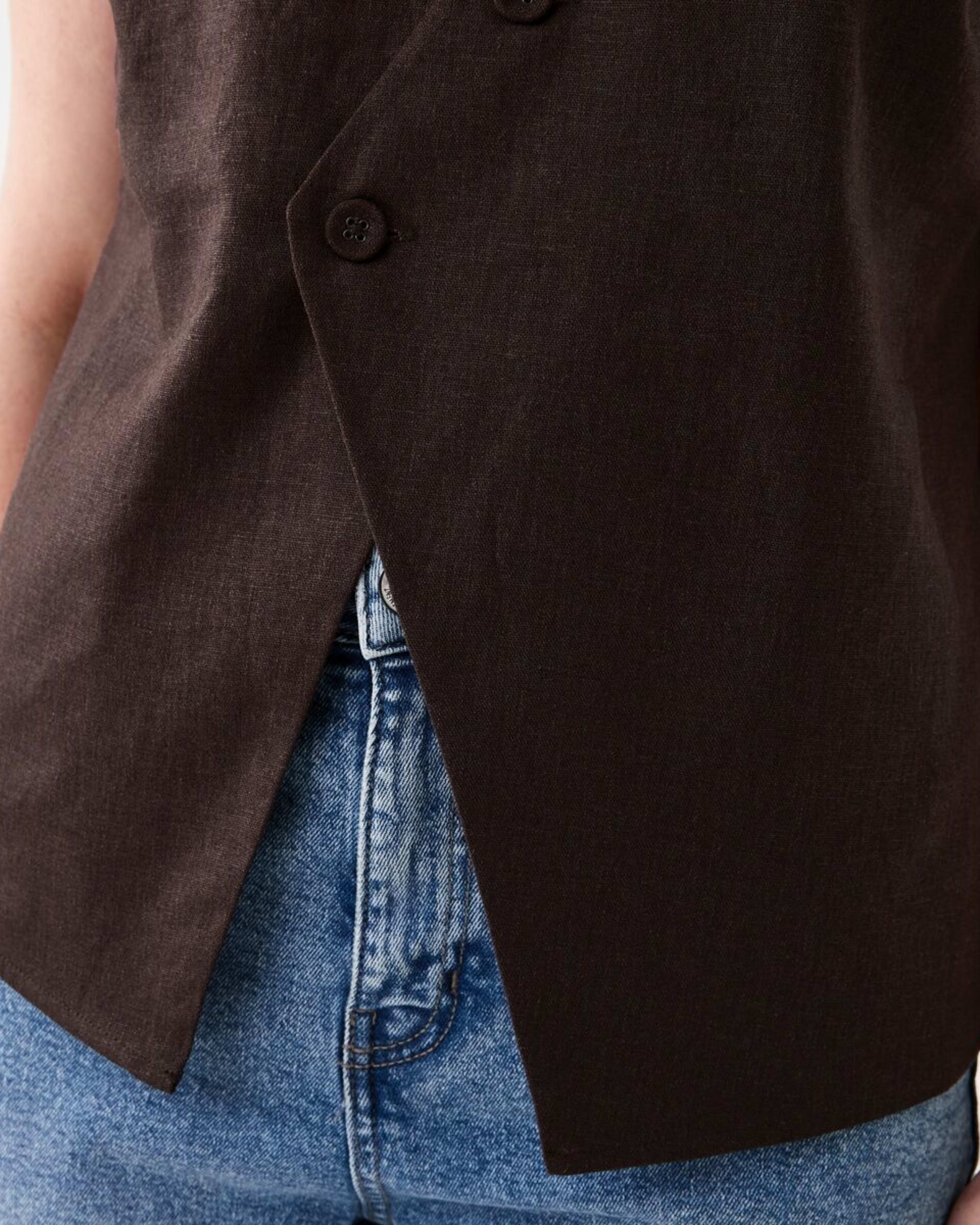 6 Sleeveless Asymmetrical Button Through Vest MELTED CHOCOLATE, 6 of 6