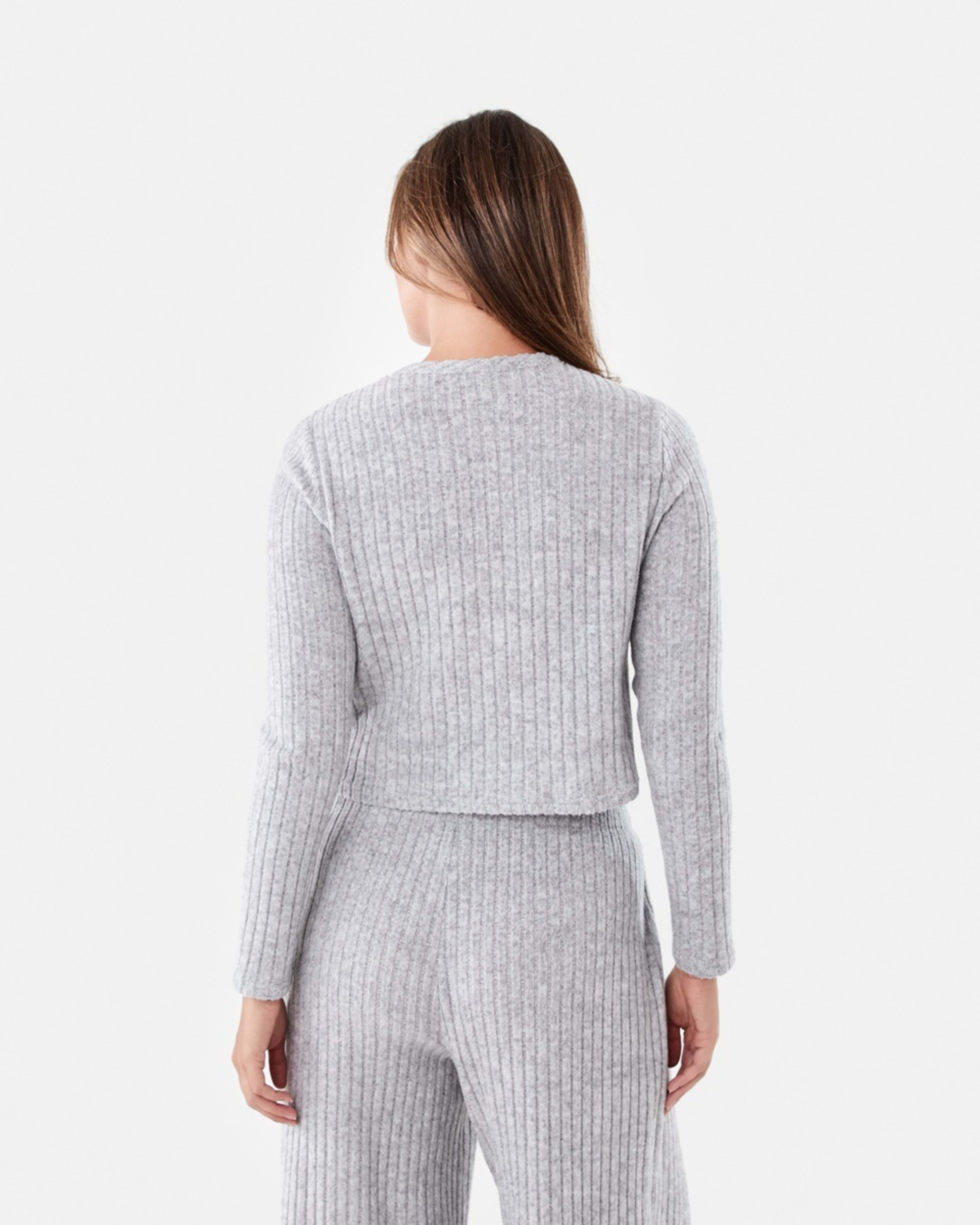3 Brushed Ribbed Long Sleeve Lounge Top Slvr Marle, 3 of 5