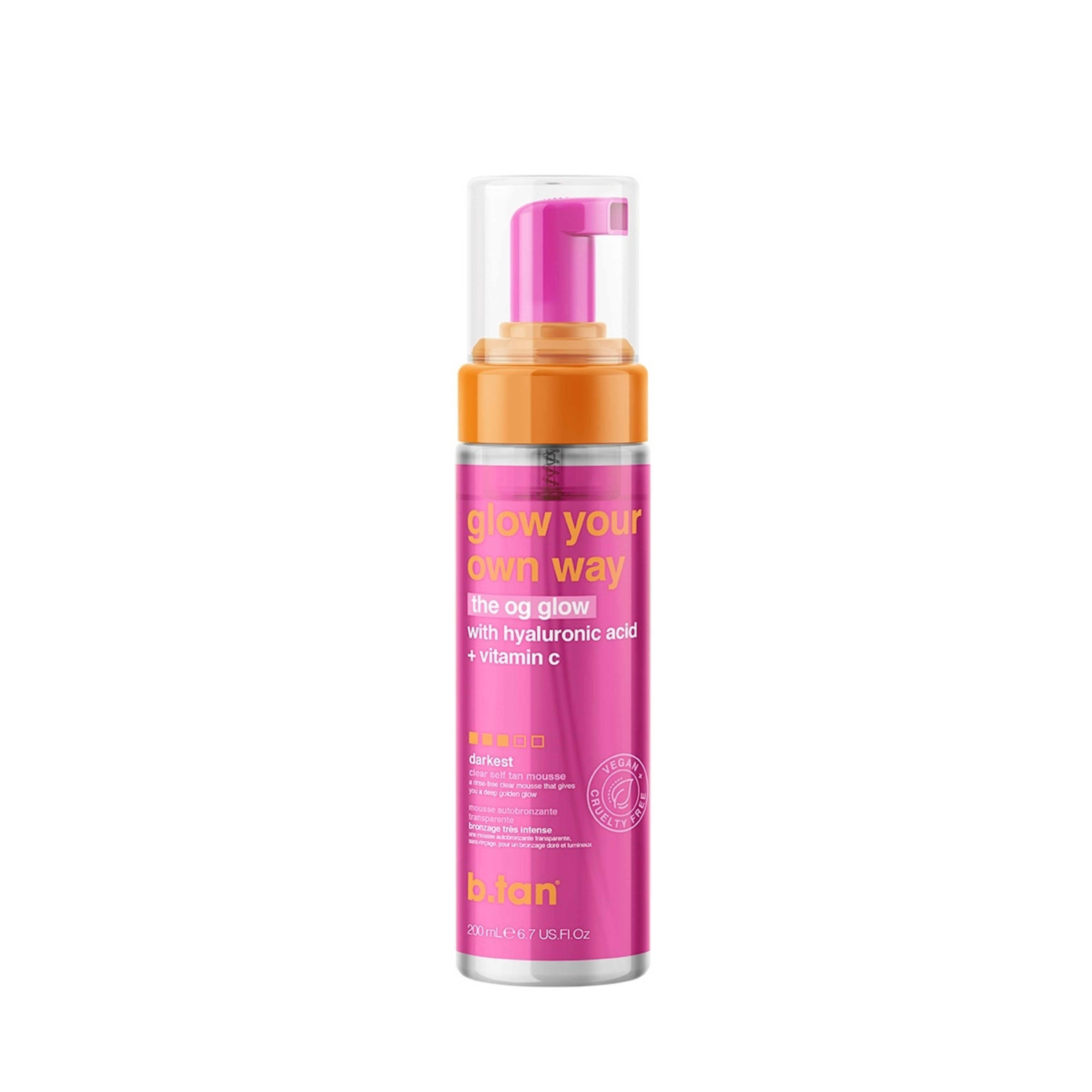1 b.tan Glow Your Own Way the Og Glow Clear Self Tan Mousse 200ml - Darkest, Hyaluronic Acid and Vitamin C