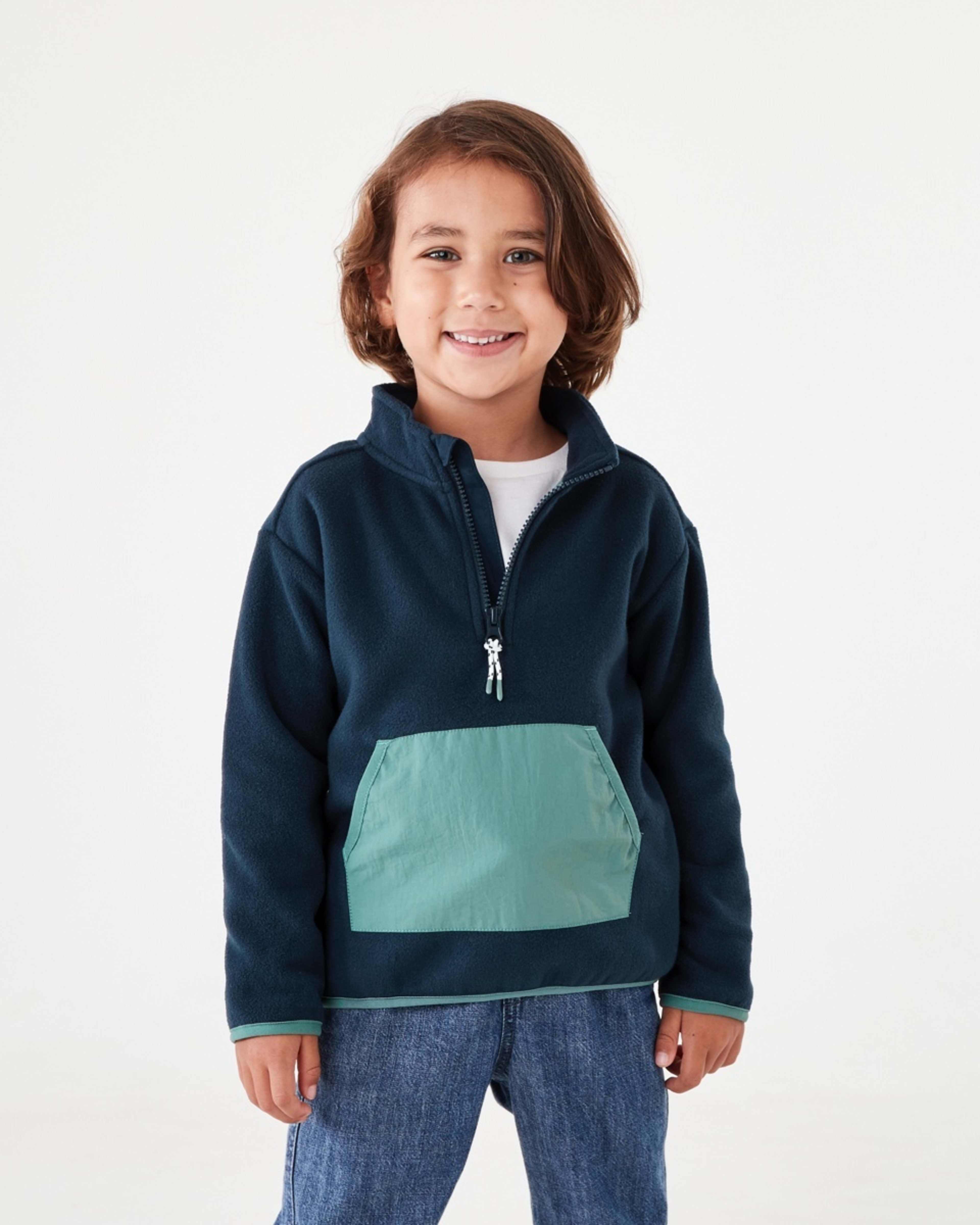 1 Polar Fleece Quarter Zip Sweatshirt Dress Navy