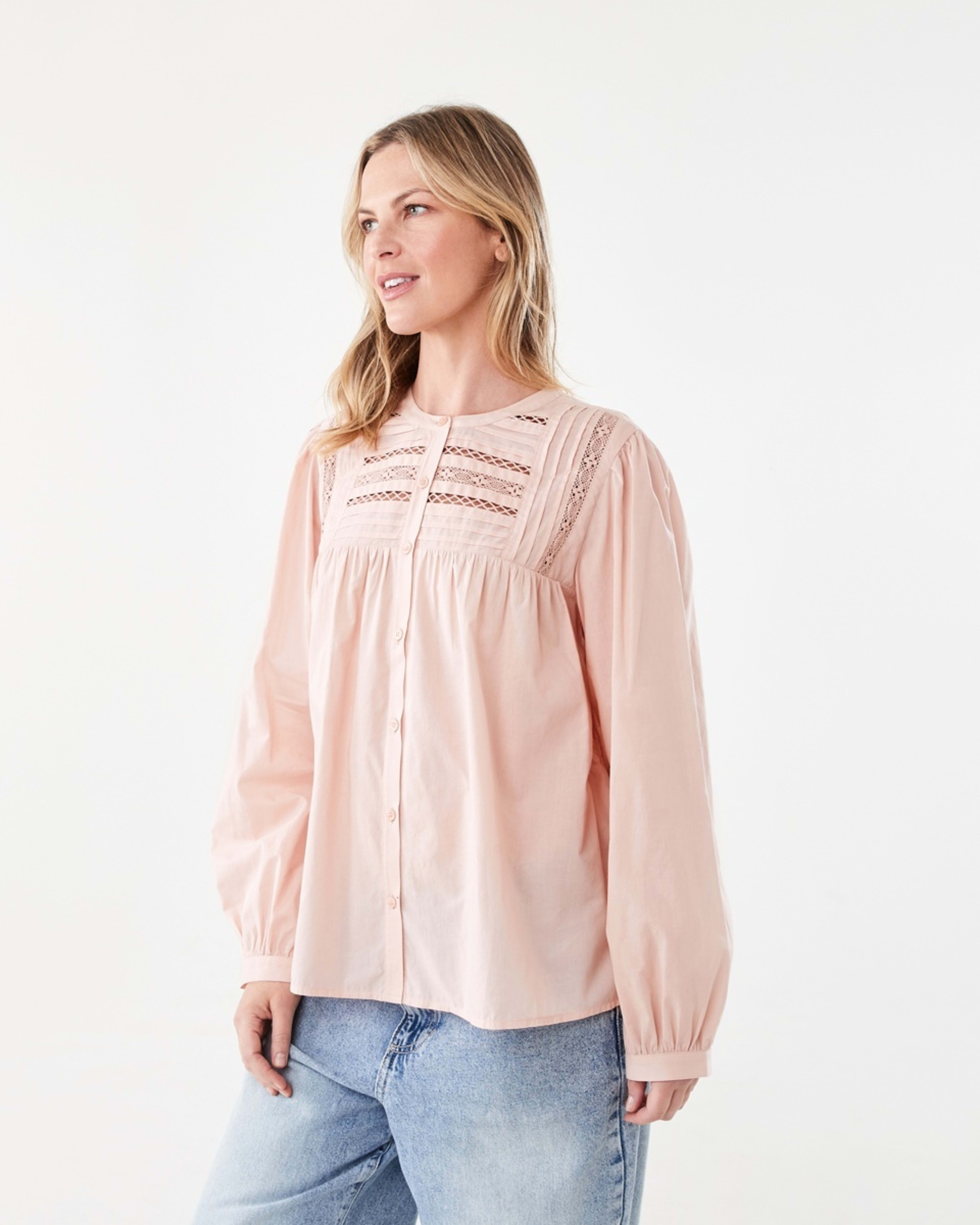 2 Long Sleeve Boho Lace Trim Blouse Rose Pink, 2 of 6