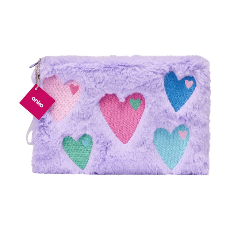 Fluffy Pencil Case Hearts Kmart