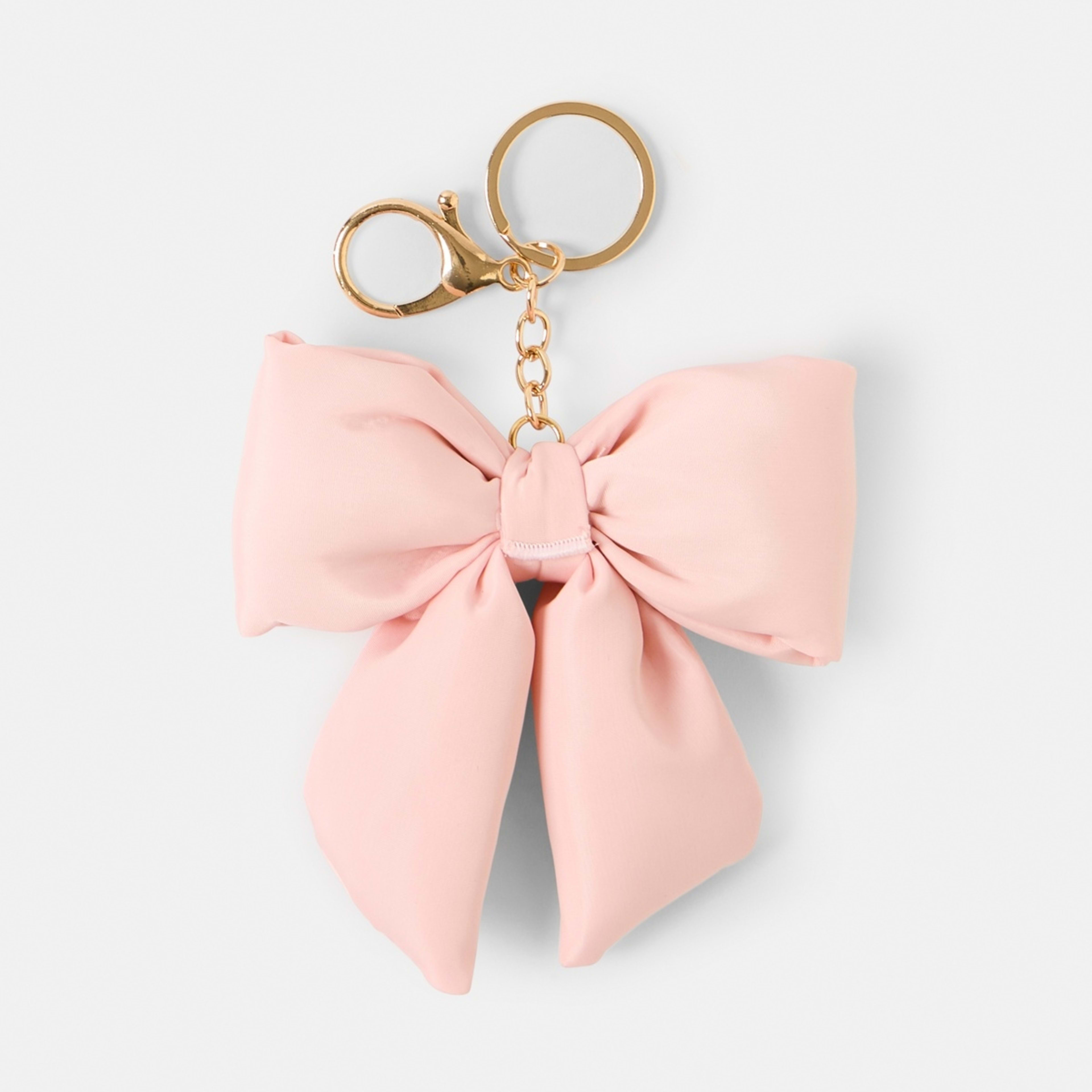 1 Puffy Bow Keyring - Gold Tone and Pink