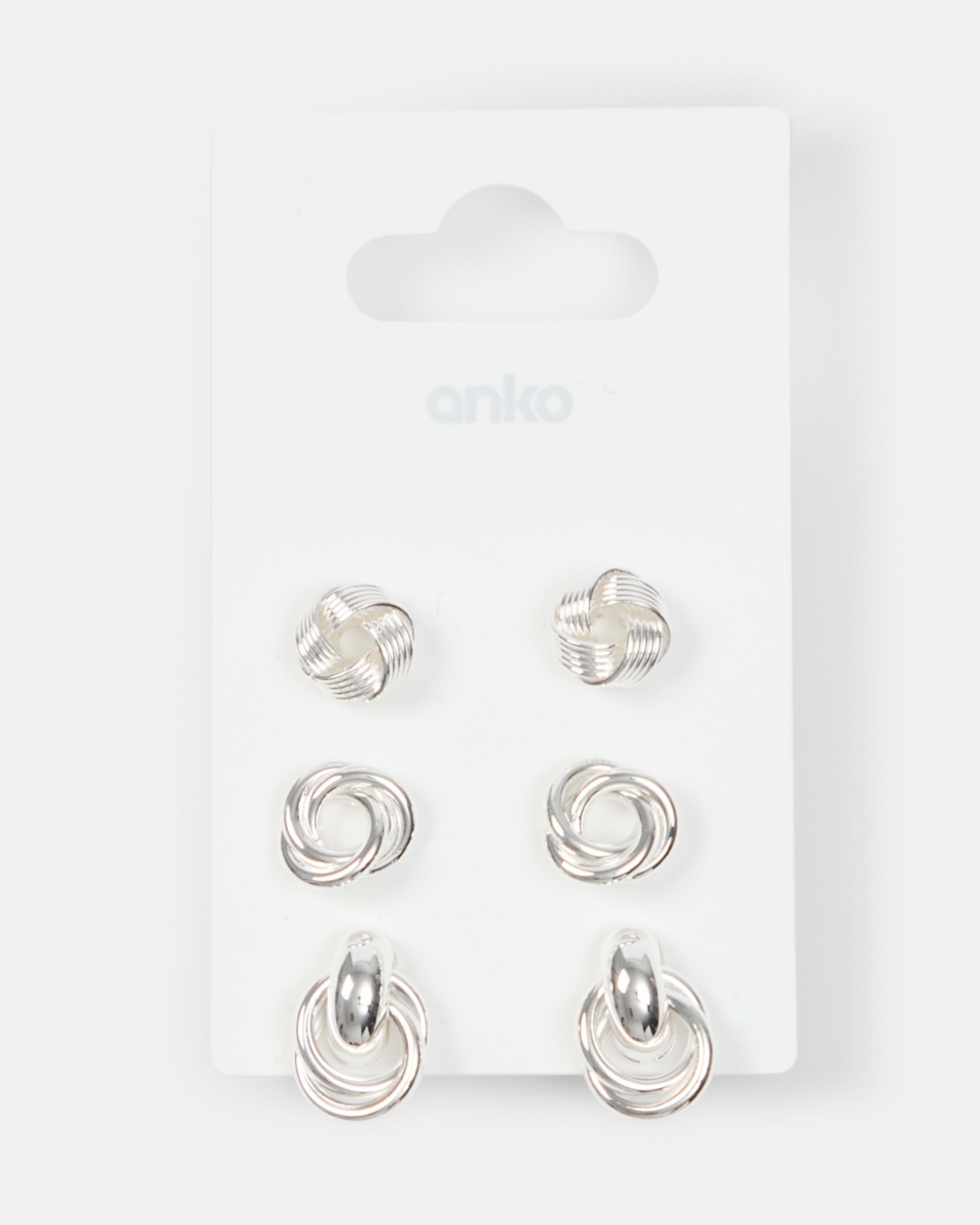 5 3 Pack Statement Stud Earrings Silver, 5 of 5