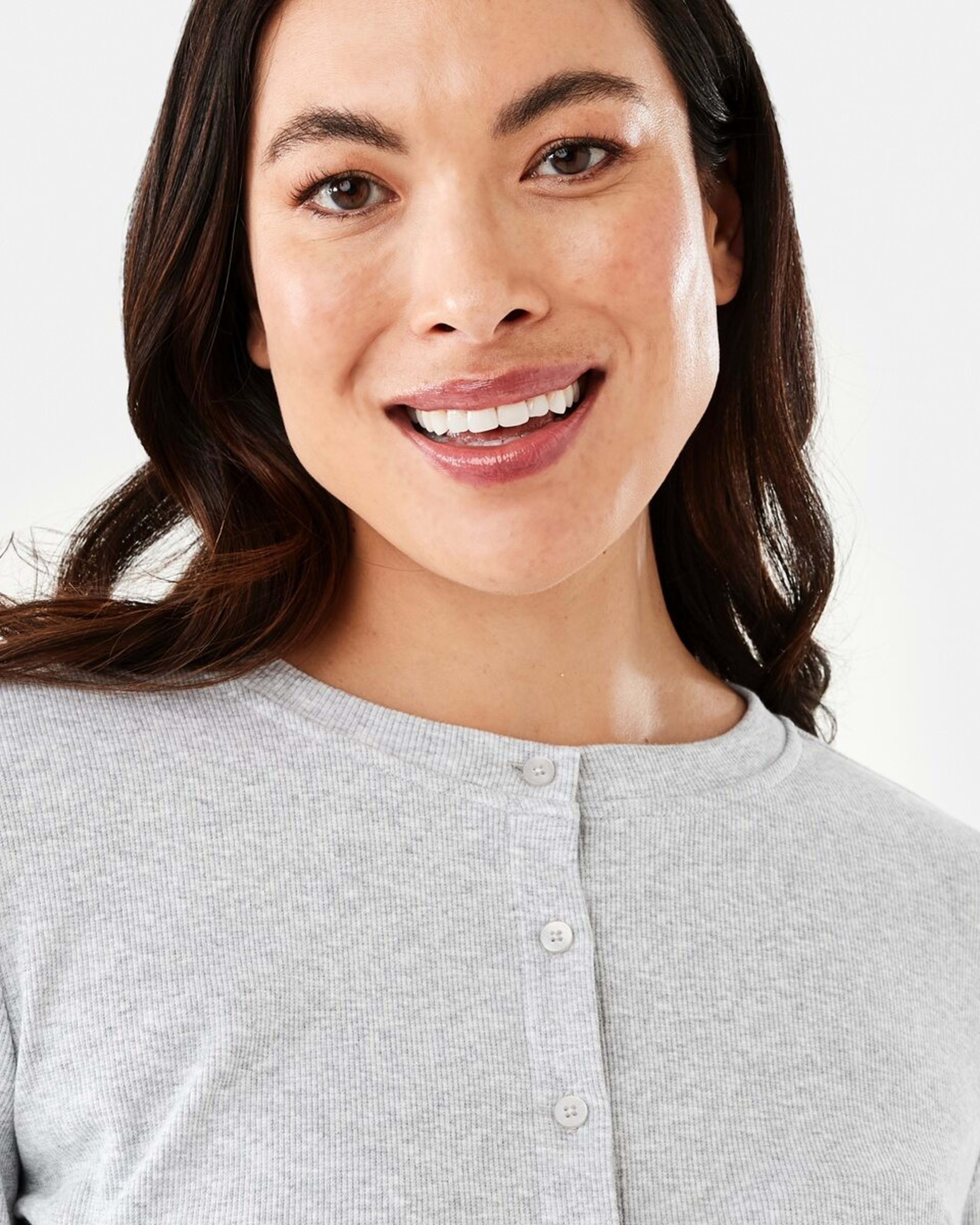 4 Long Sleeve Rib Button Front Top Slvr Marle, 4 of 5