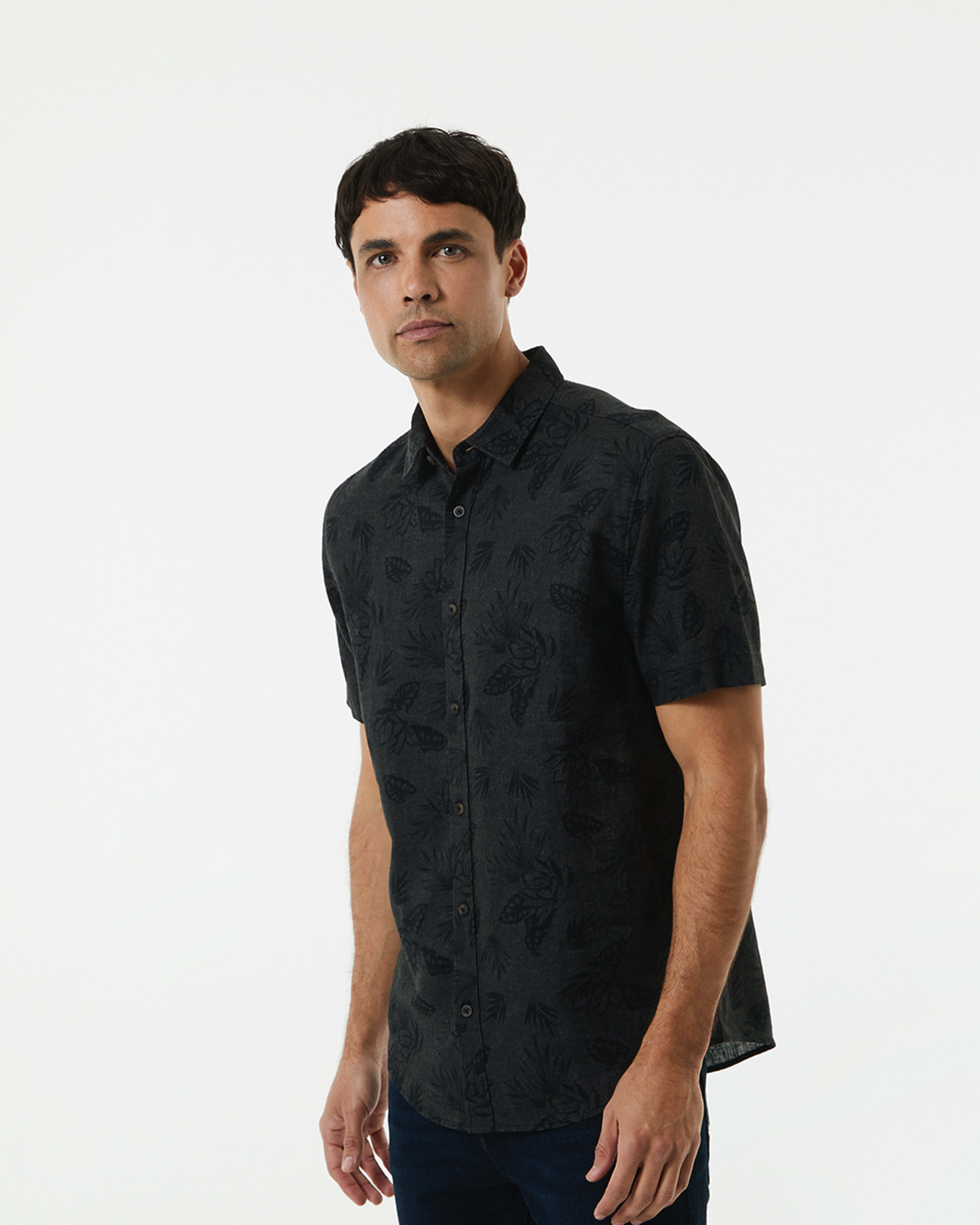 Short Sleeve Print Linen Blend Shirt - Kmart