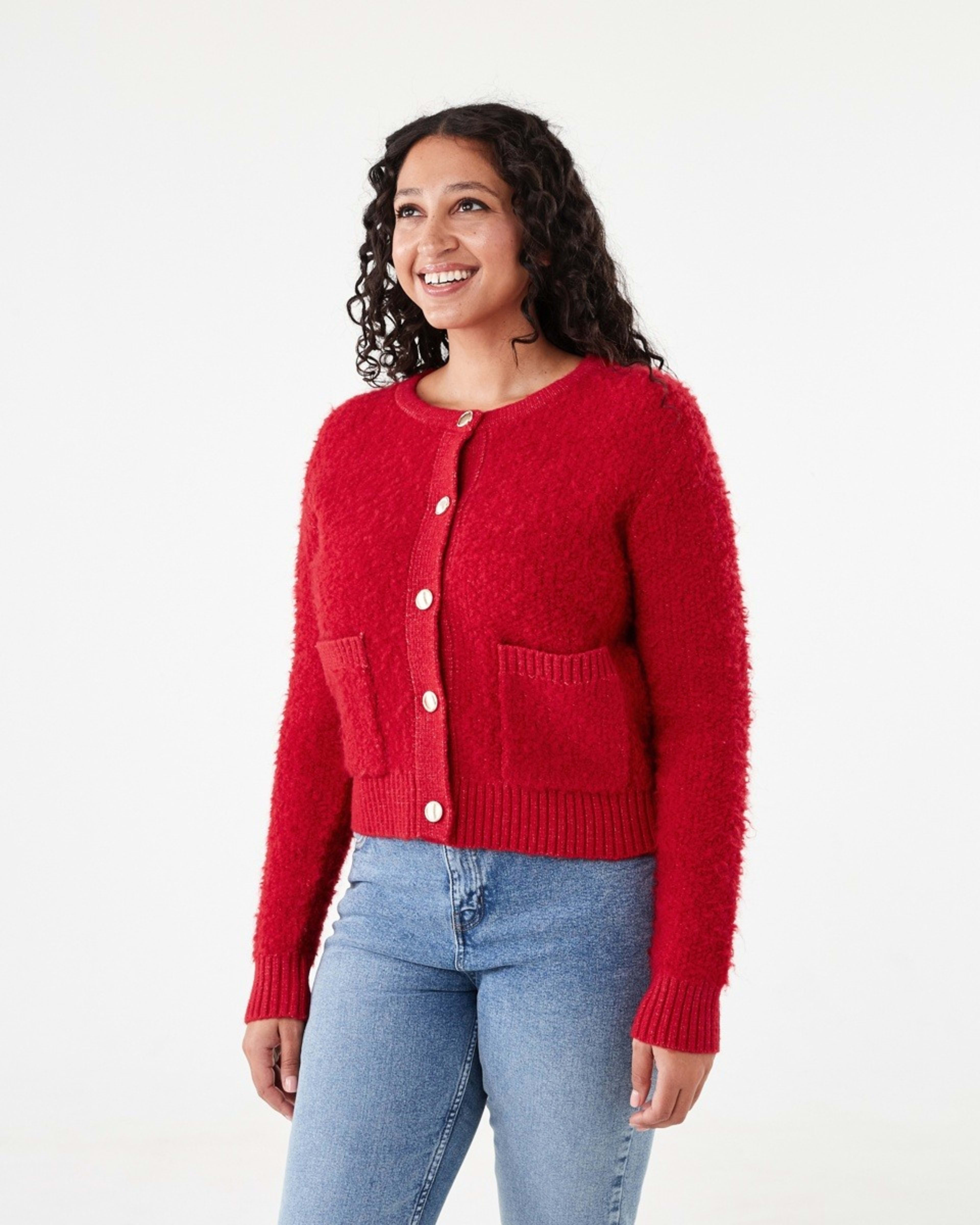 2 Pocket Textured Cardigan Cherry Red, 2 of 7