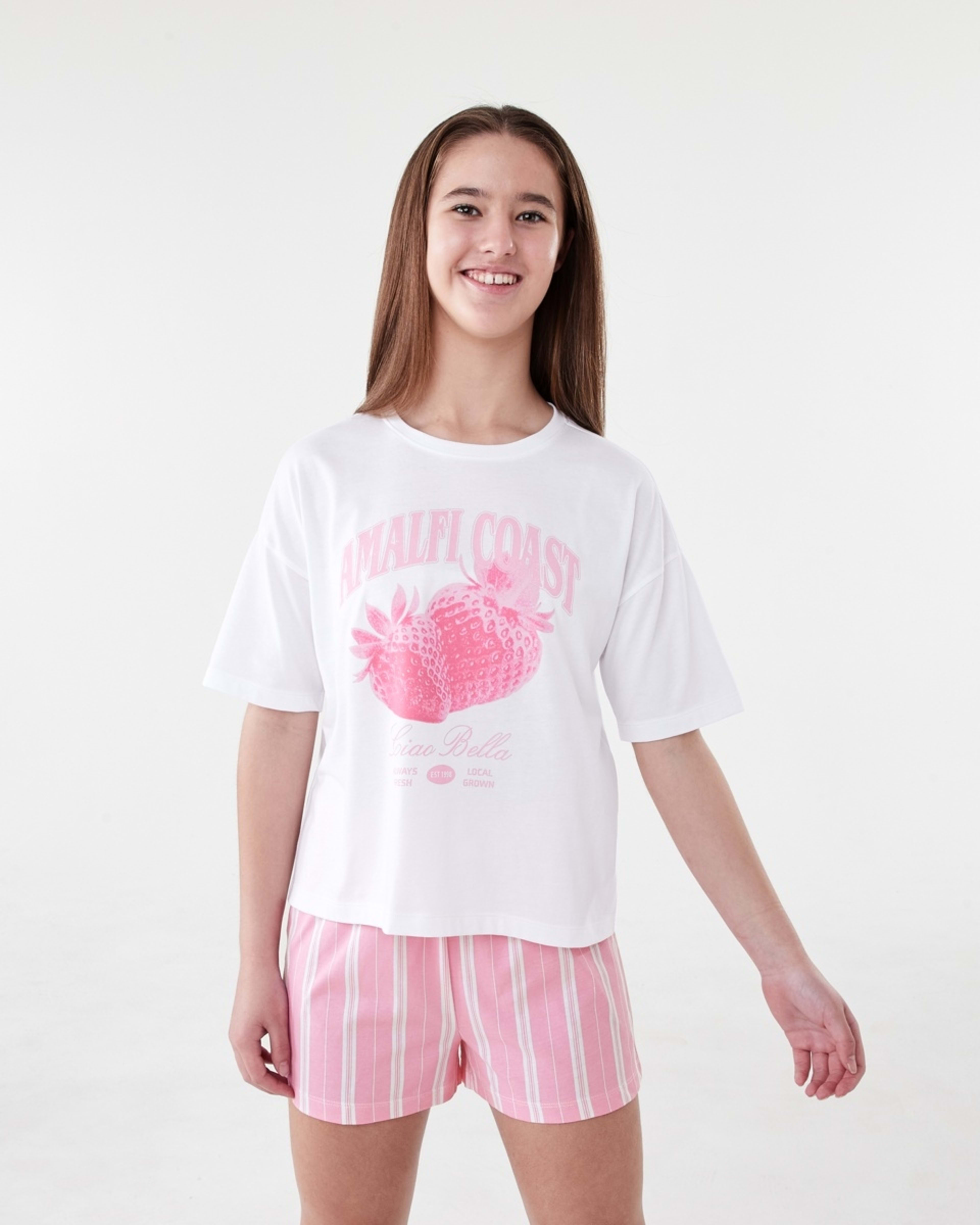 1 Short Sleeve Top Jersey Pyjama Set WHITE AMALFI COAST, 1 of 7