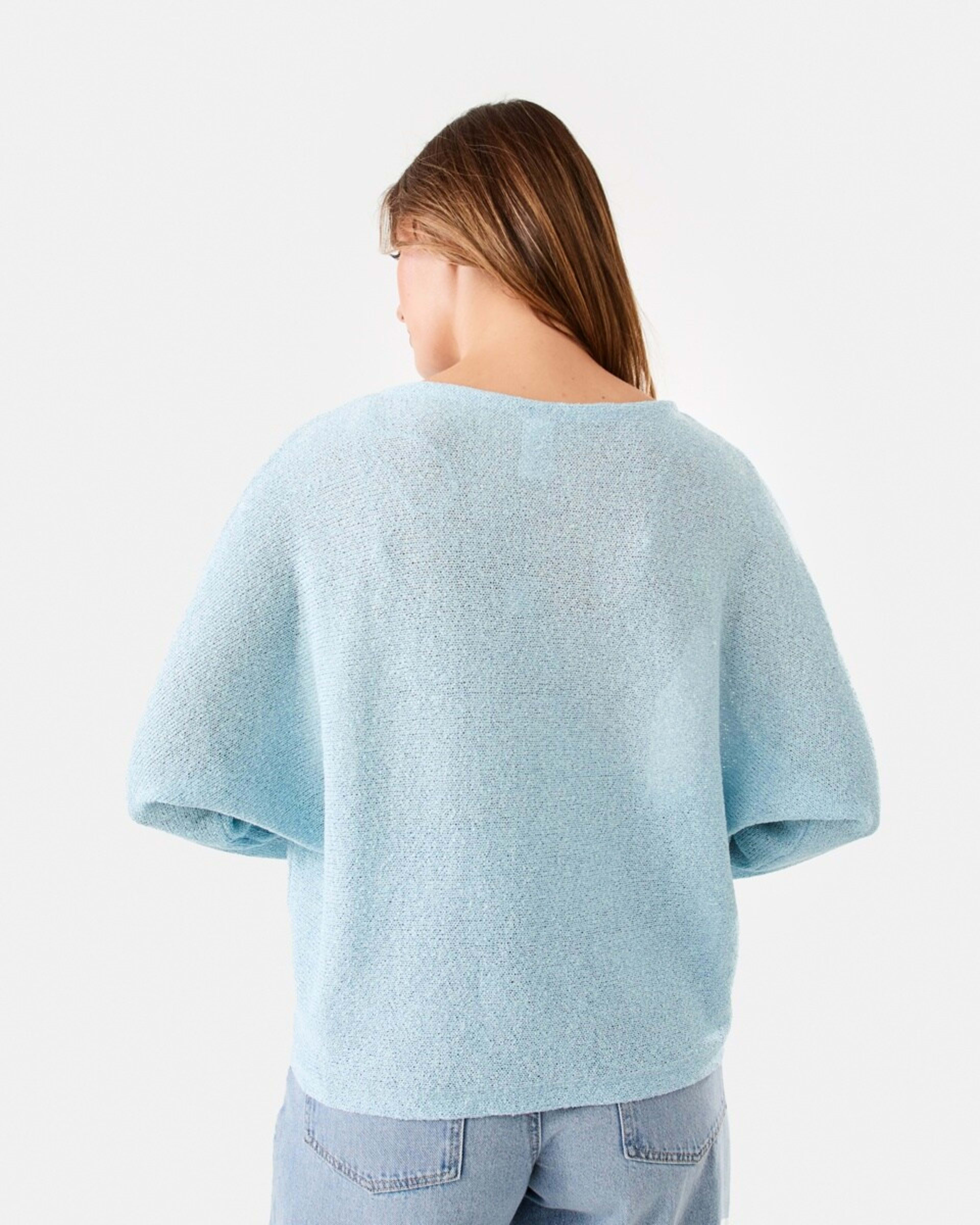 3 Open Knit Batwing Sleeve Jumper Dream Blue, 3 of 6