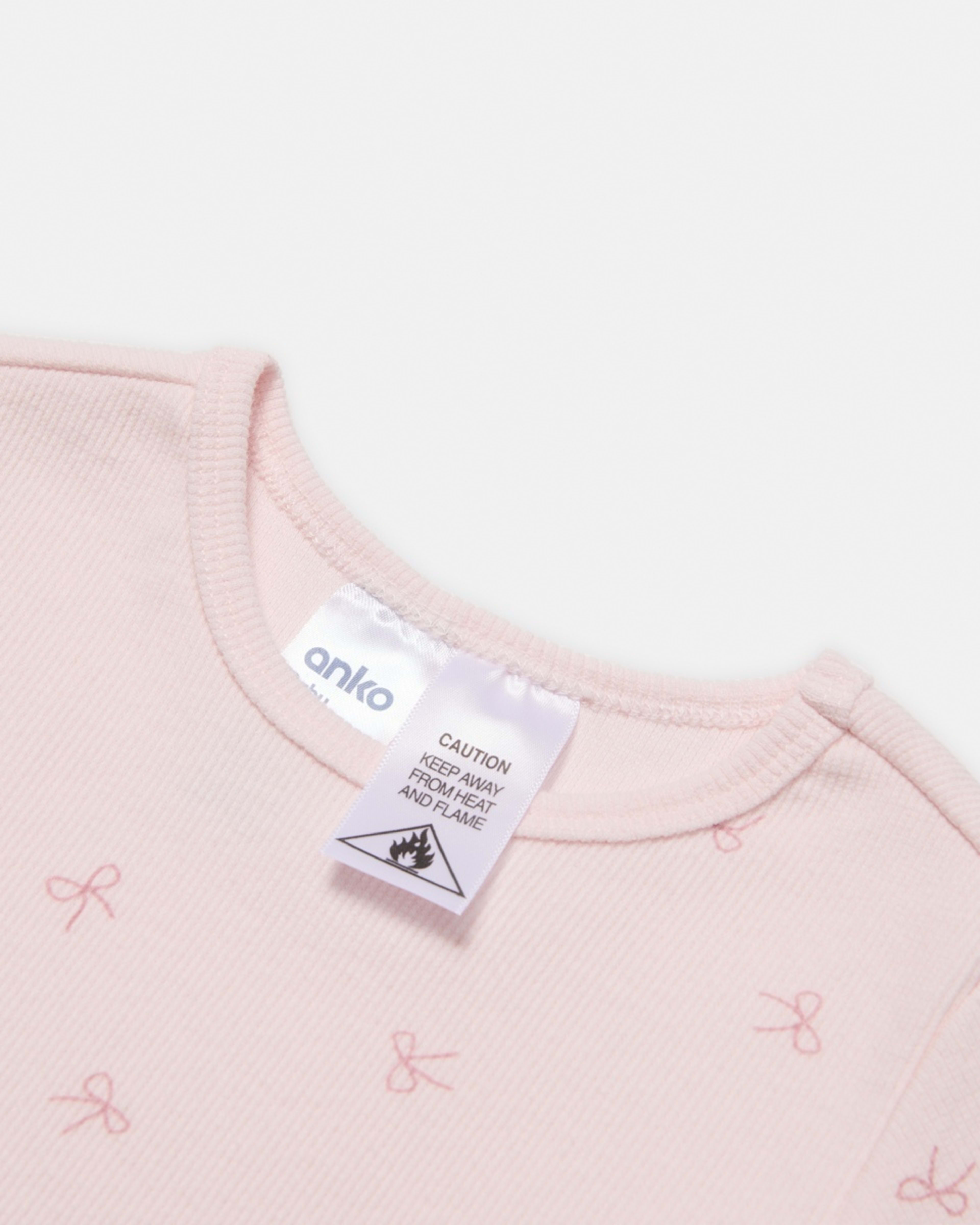 3 Rib Pyjama Set Bow Pink, 3 of 4