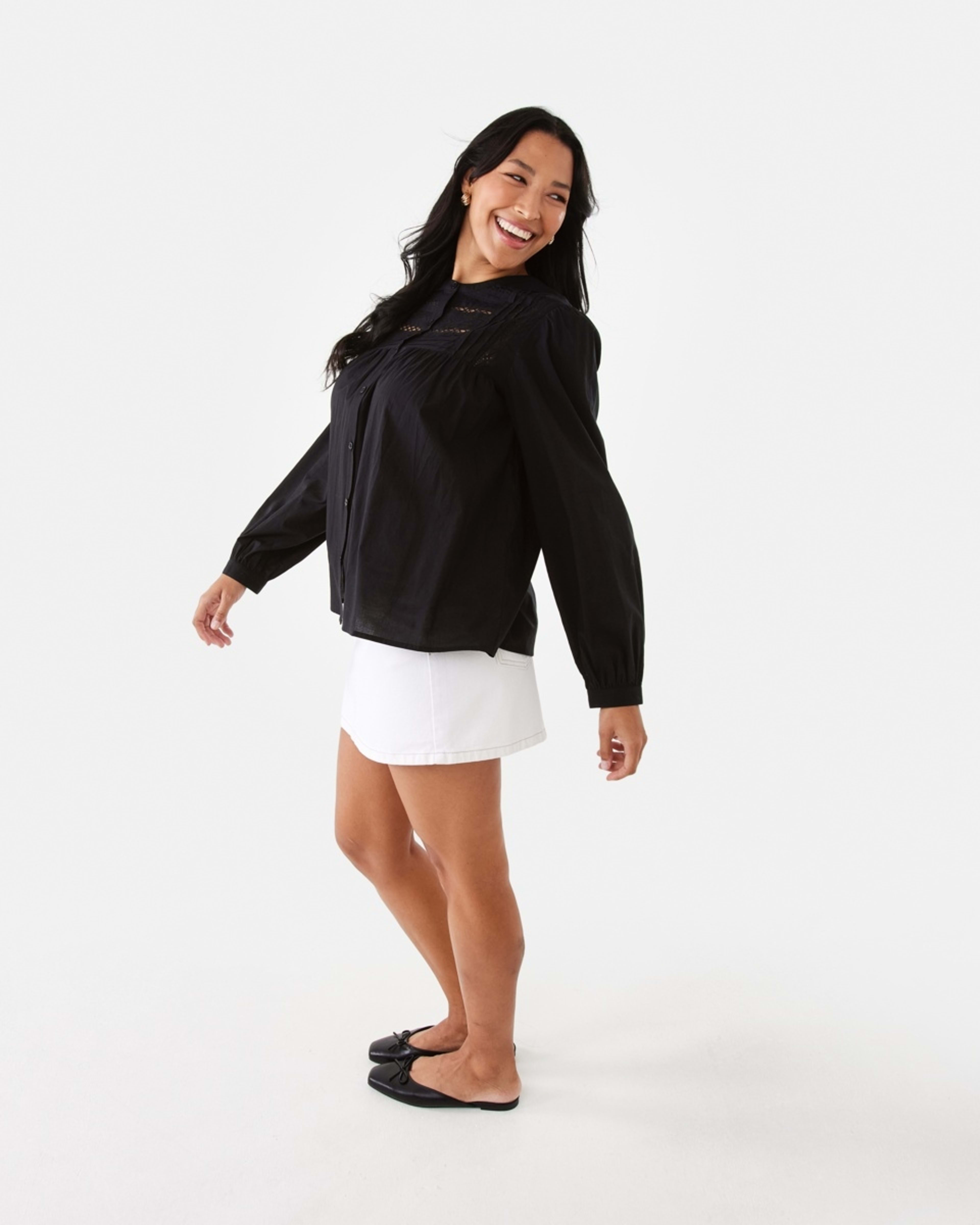 3 Long Sleeve Boho Lace Trim Blouse Black, 3 of 7